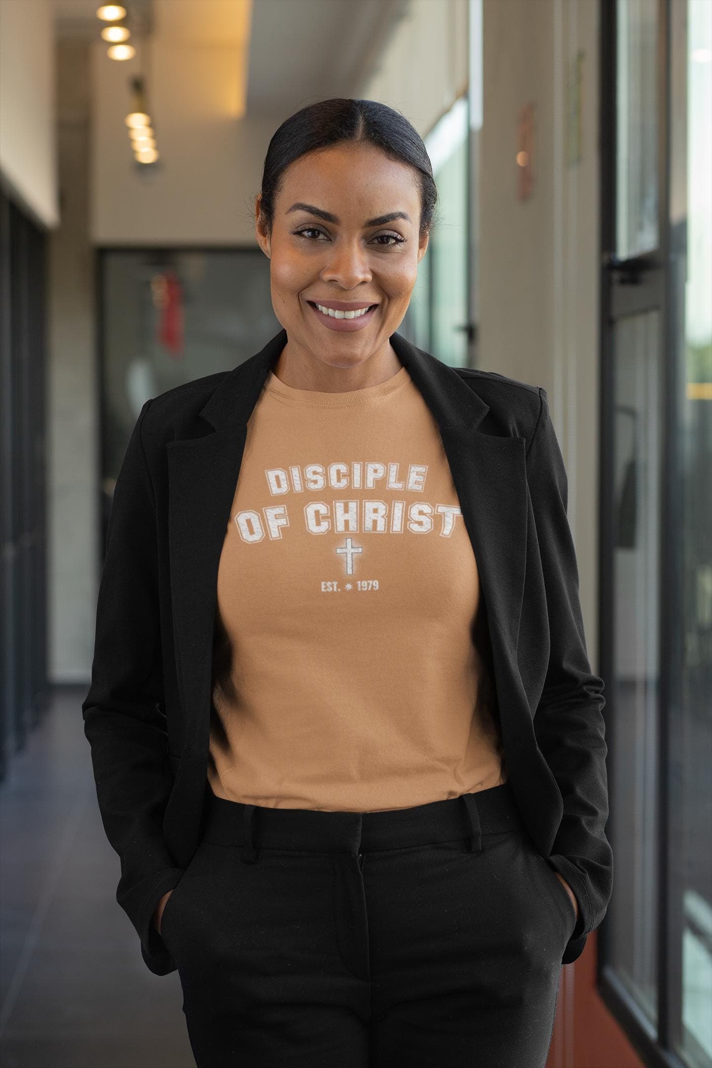 Disciple of Christ Custom EST Year T-Shirt, Distressed Varsity Cross Graphic Christian Tee - image 5