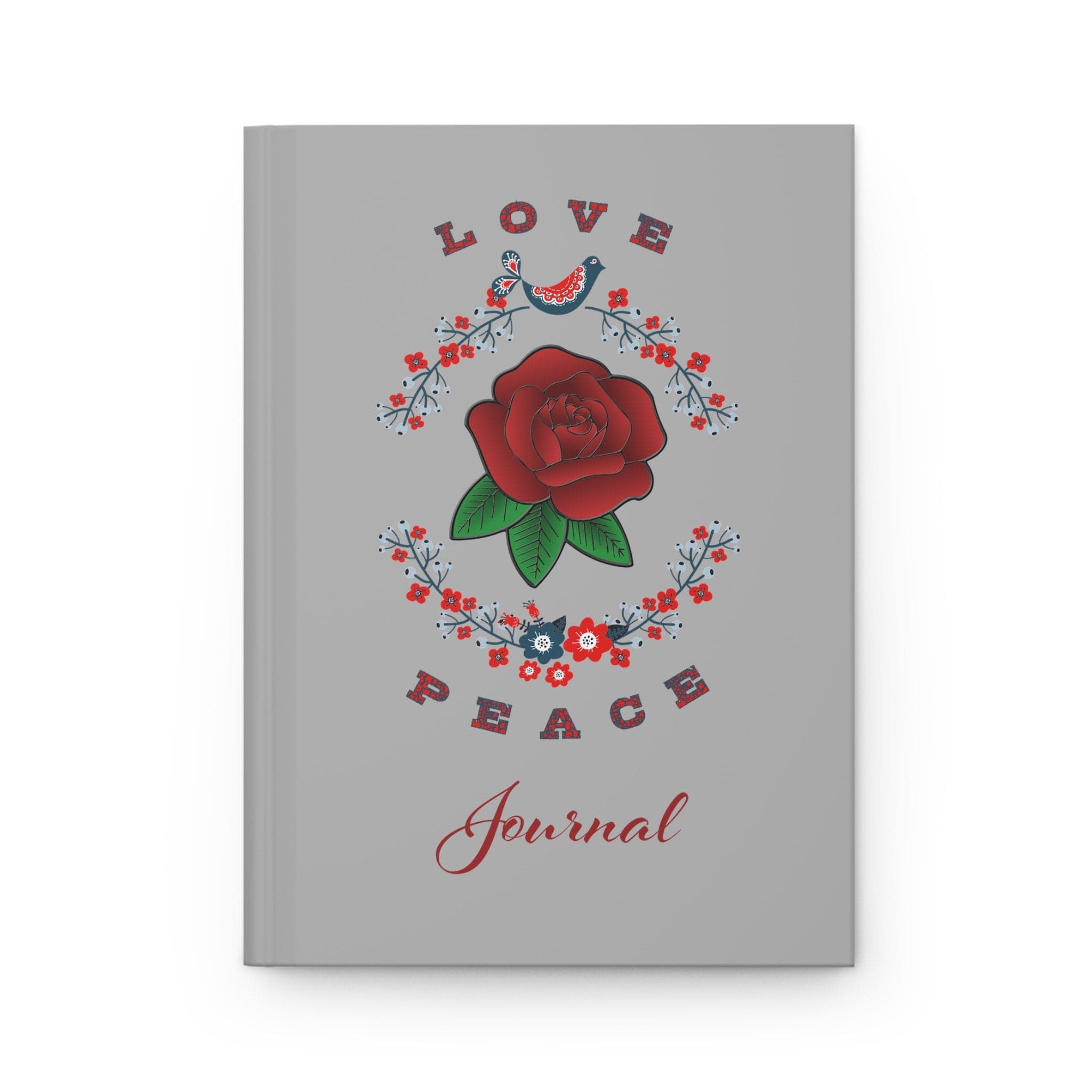 Love and Peace Journal | Gray Hardcover Journal | Red Rose Design | Matte - image 3