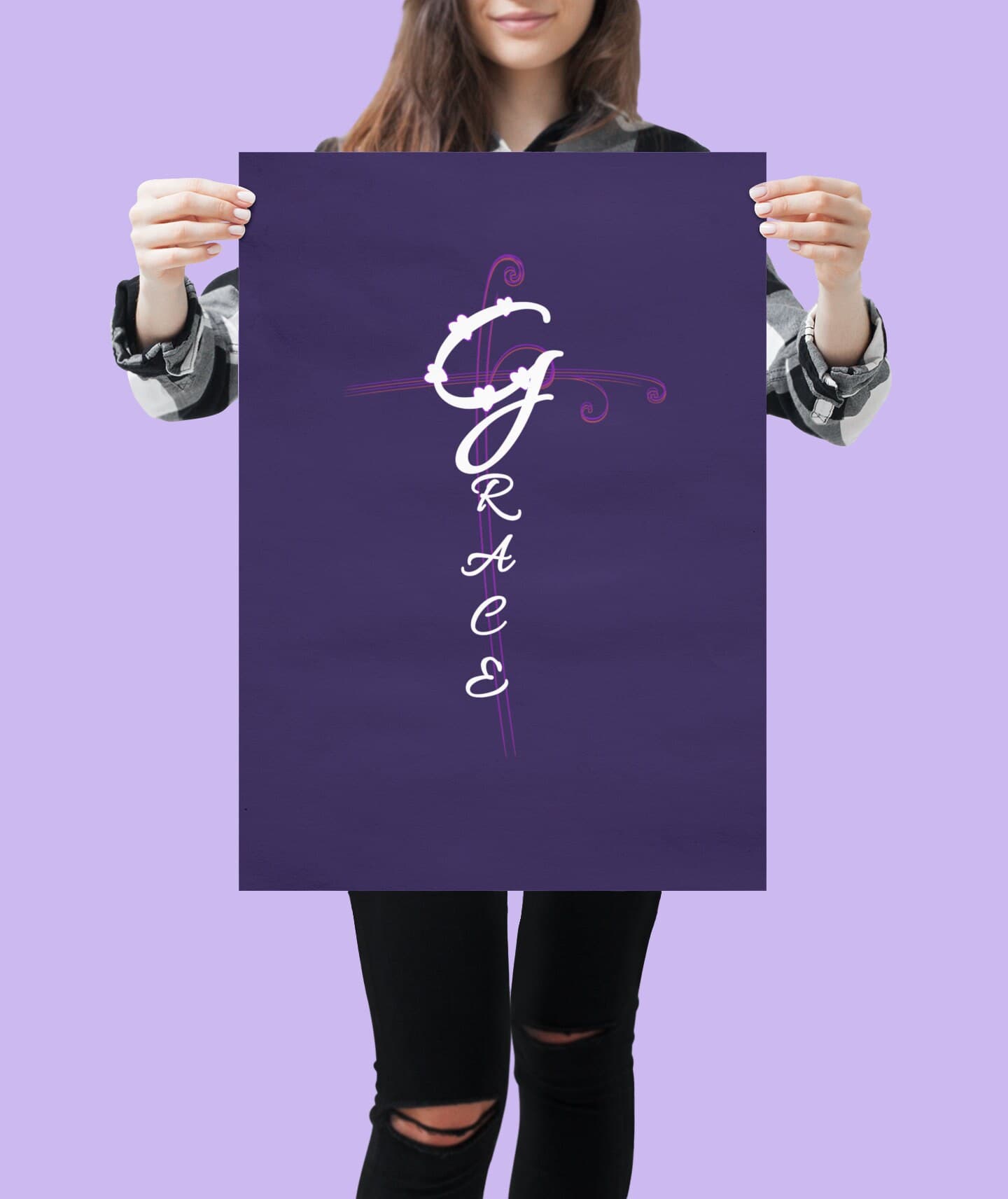 Grace & Purple Cross Christian Artwork - "God's Grace = Favor" Digital Download - image 4