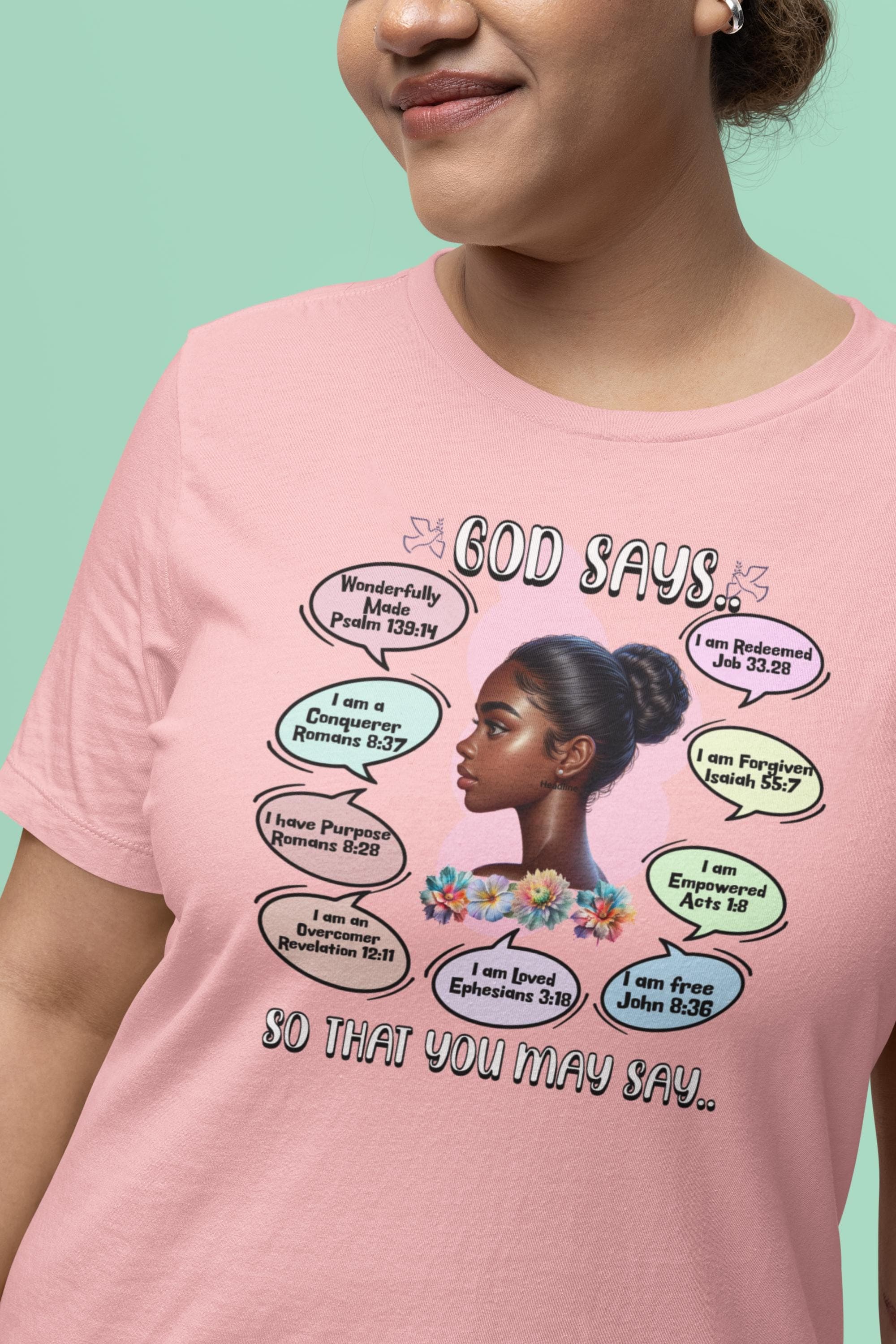 Biblical Affirmations T-Shirt: Woman of Color Illustration, Faith-Based Design - image 4