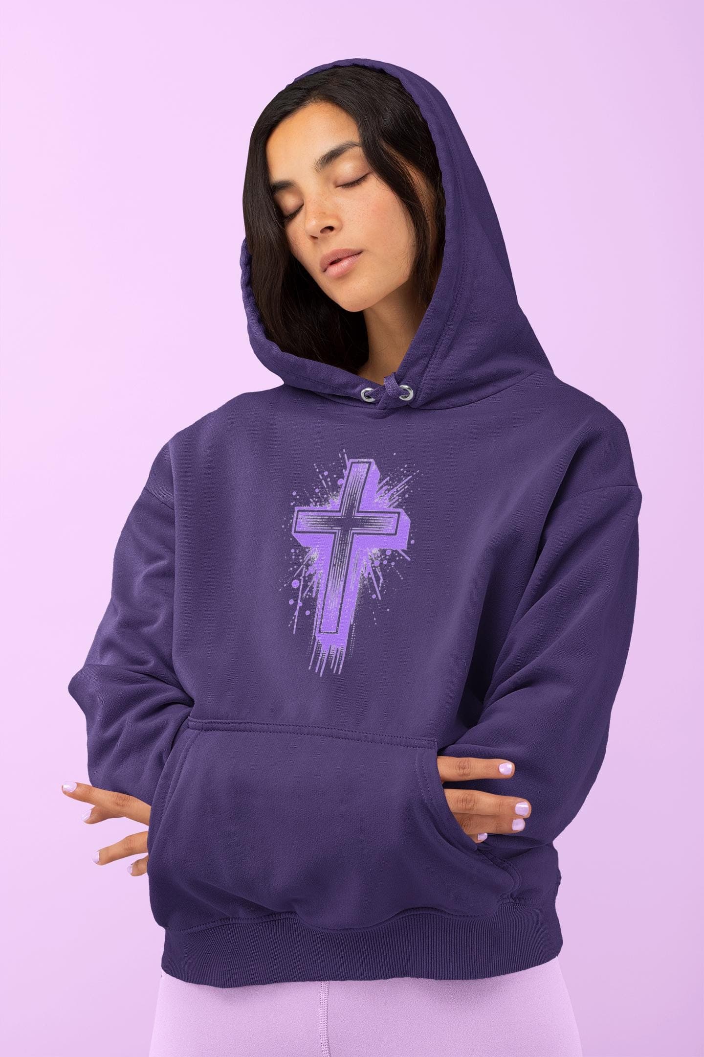 Purple Cross Graphic Hoodie, Faith-Based  Christian Sweatshirt | Bold Cross Design | Unisex Comfort Fit