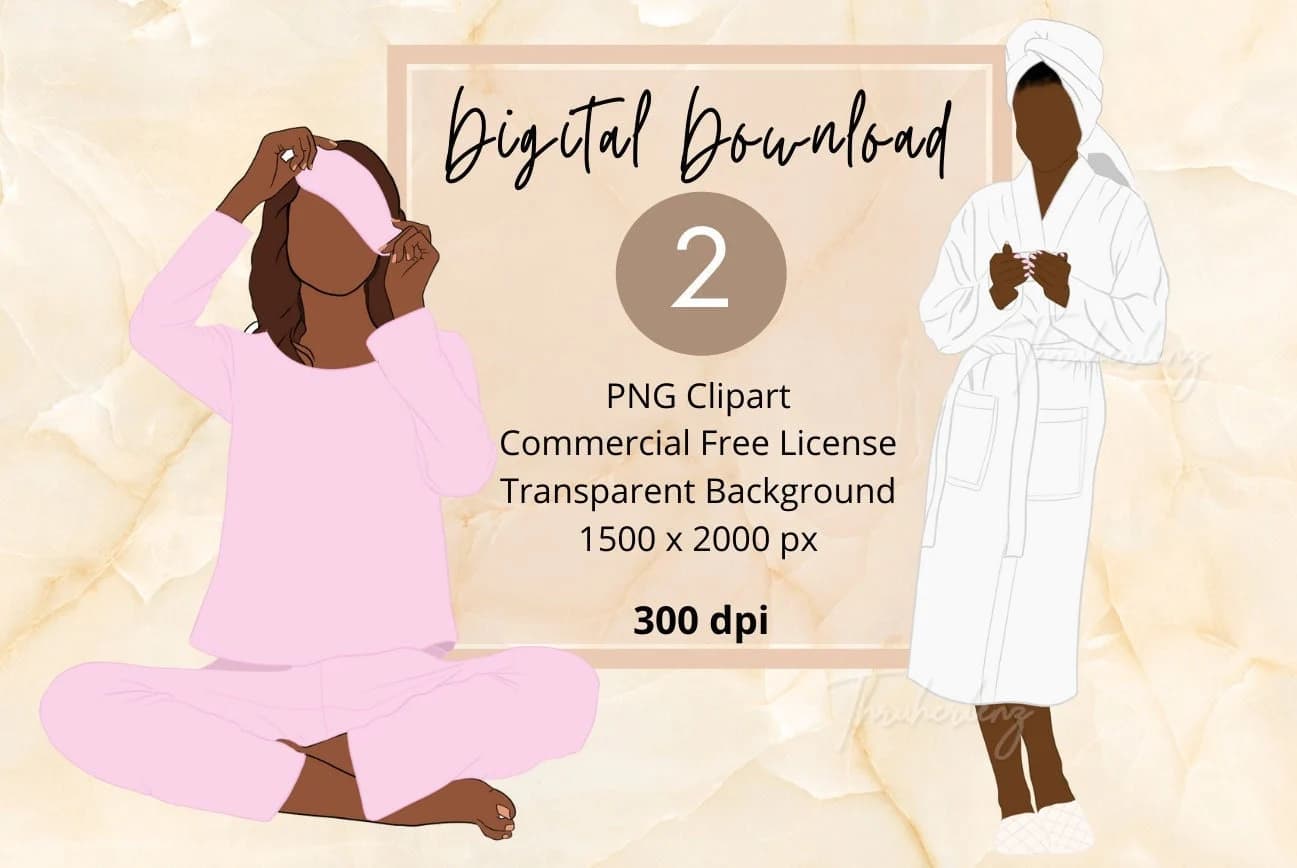 Sleep Vibes Black Woman Clipart: PNG Fashion Illustration (Digital Download)
