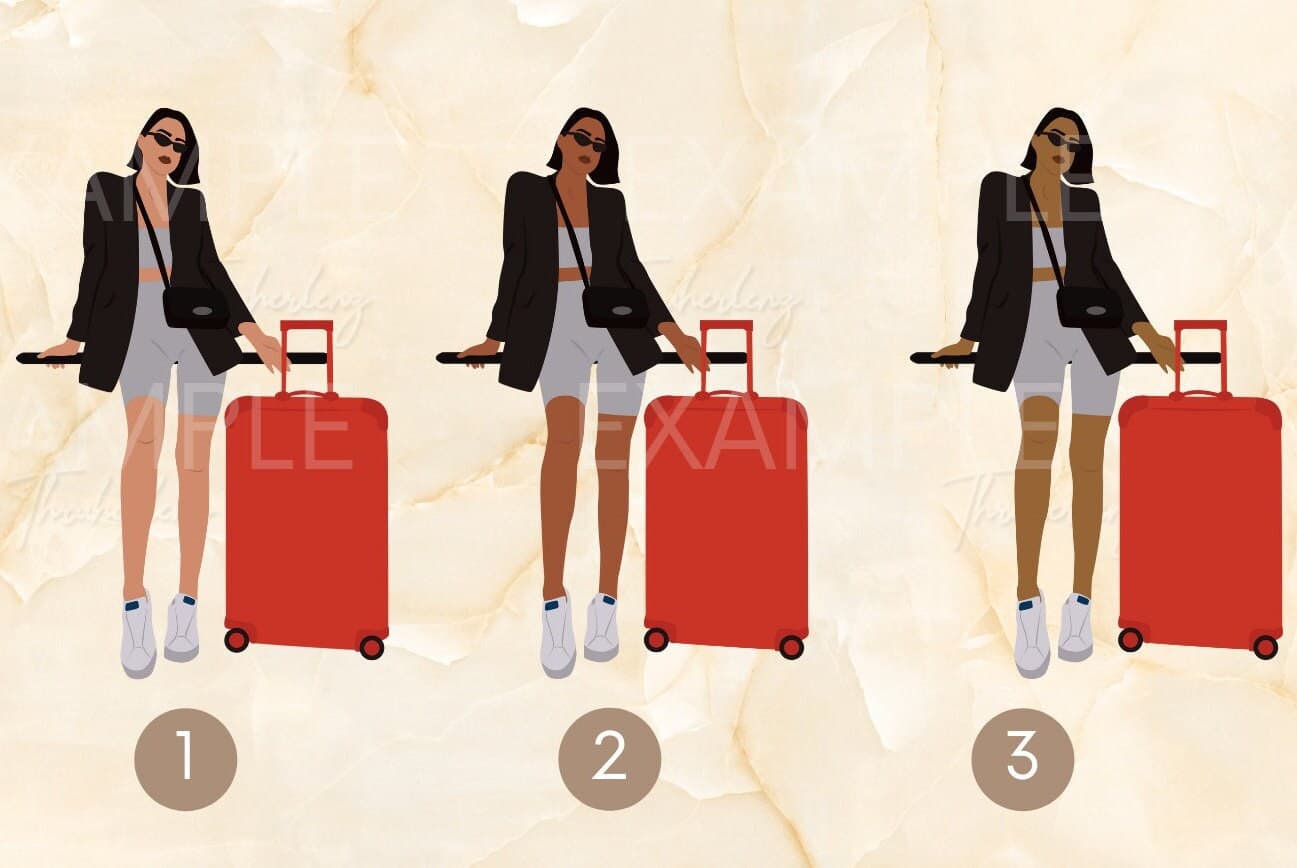 Airport Fashion Clipart: Black Woman Traveler PNG Stickers (Digital Download) - image 4