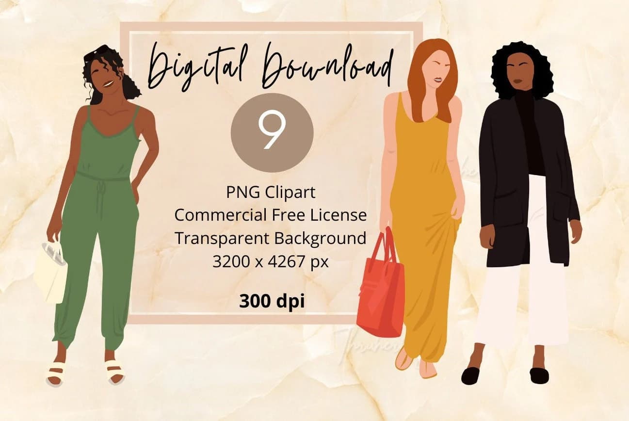 Airport Outfits Clipart: Fashion Illustration PNG Stickers (Digital Download)