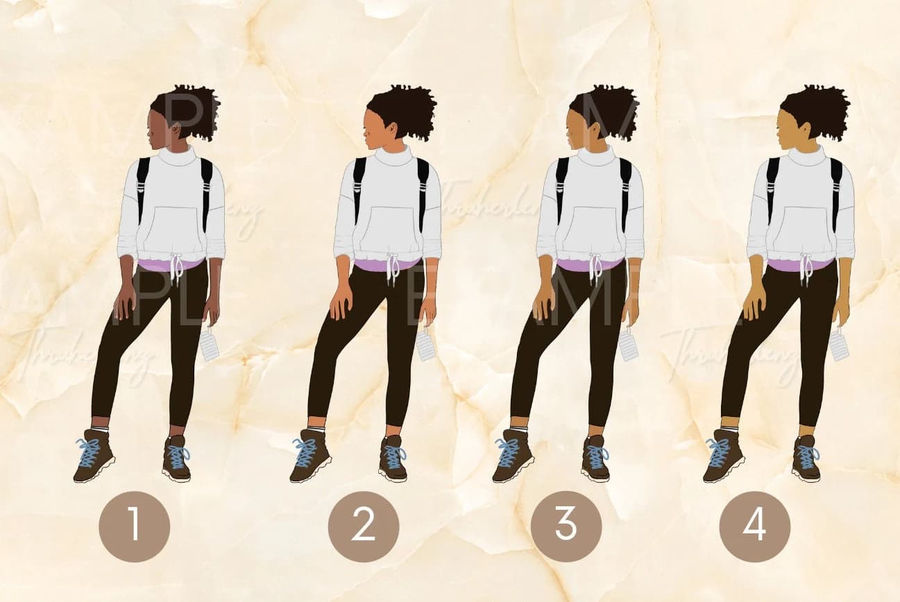 Black Woman Hiker Clipart: PNG Fashion Illustration (Digital Stickers) - image 4