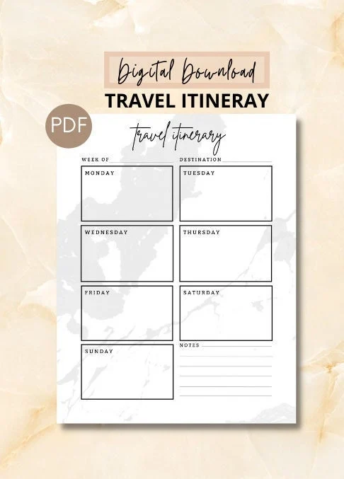 Printable Weekly Travel Itinerary Planner (PDF)