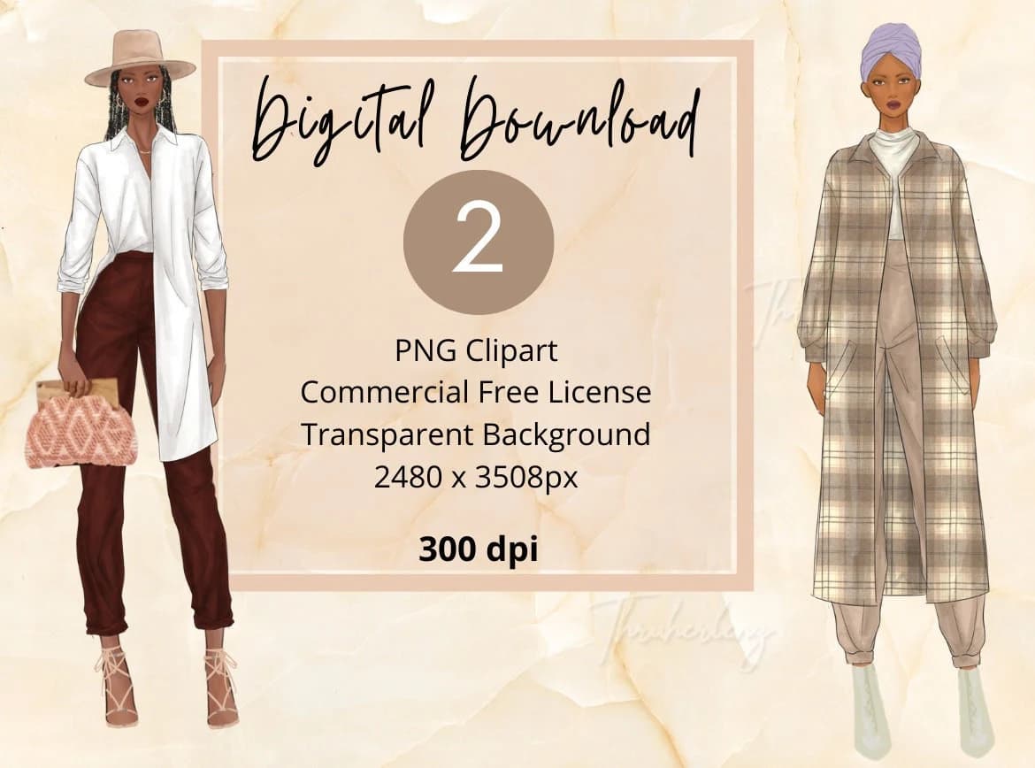 Black Women Fashion Clipart: Travel Girl PNG, Digital Stickers (Digital Download)