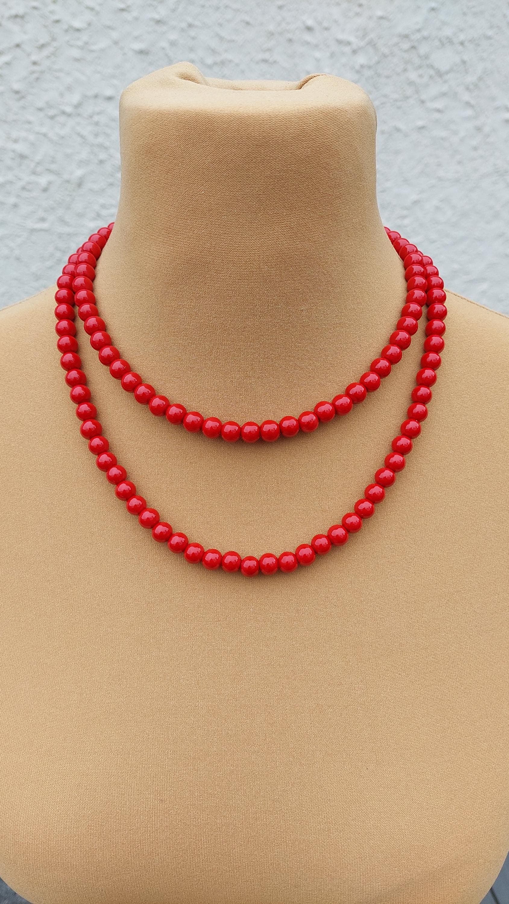 Rote Perlenkette, Perlengröße 8 mm, Länge 45 / 47 oder 57 cm