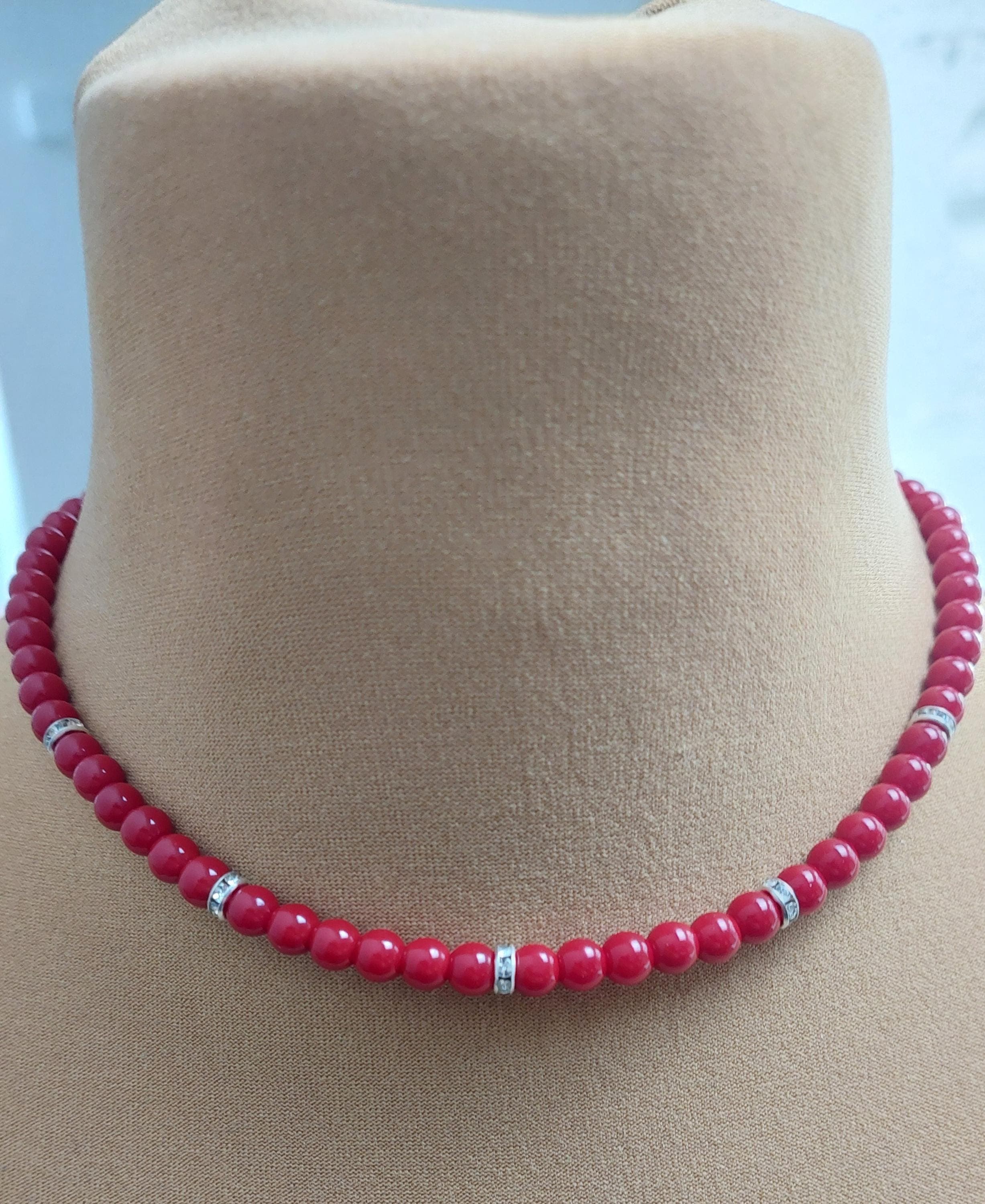 Rote Perlenkette, Perlengröße 6 mm, Länge 40 bis 47cm - image 3