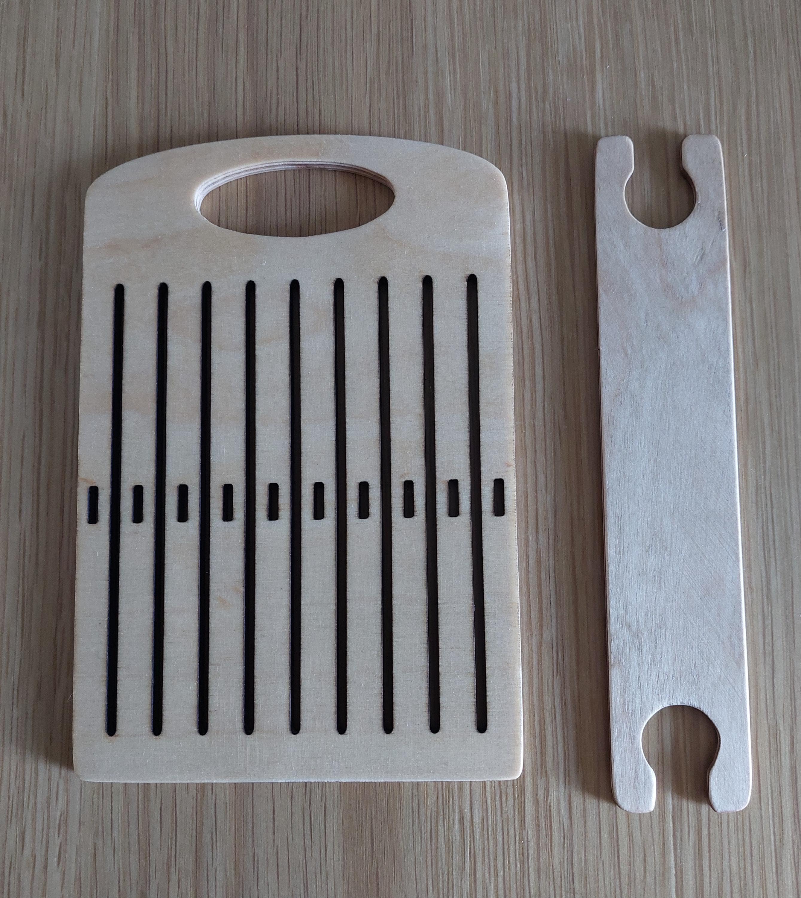 Webkamm, Heddle mit Schiffchen zum Kammweben, Bandweben aus Holz 19/10, schmal