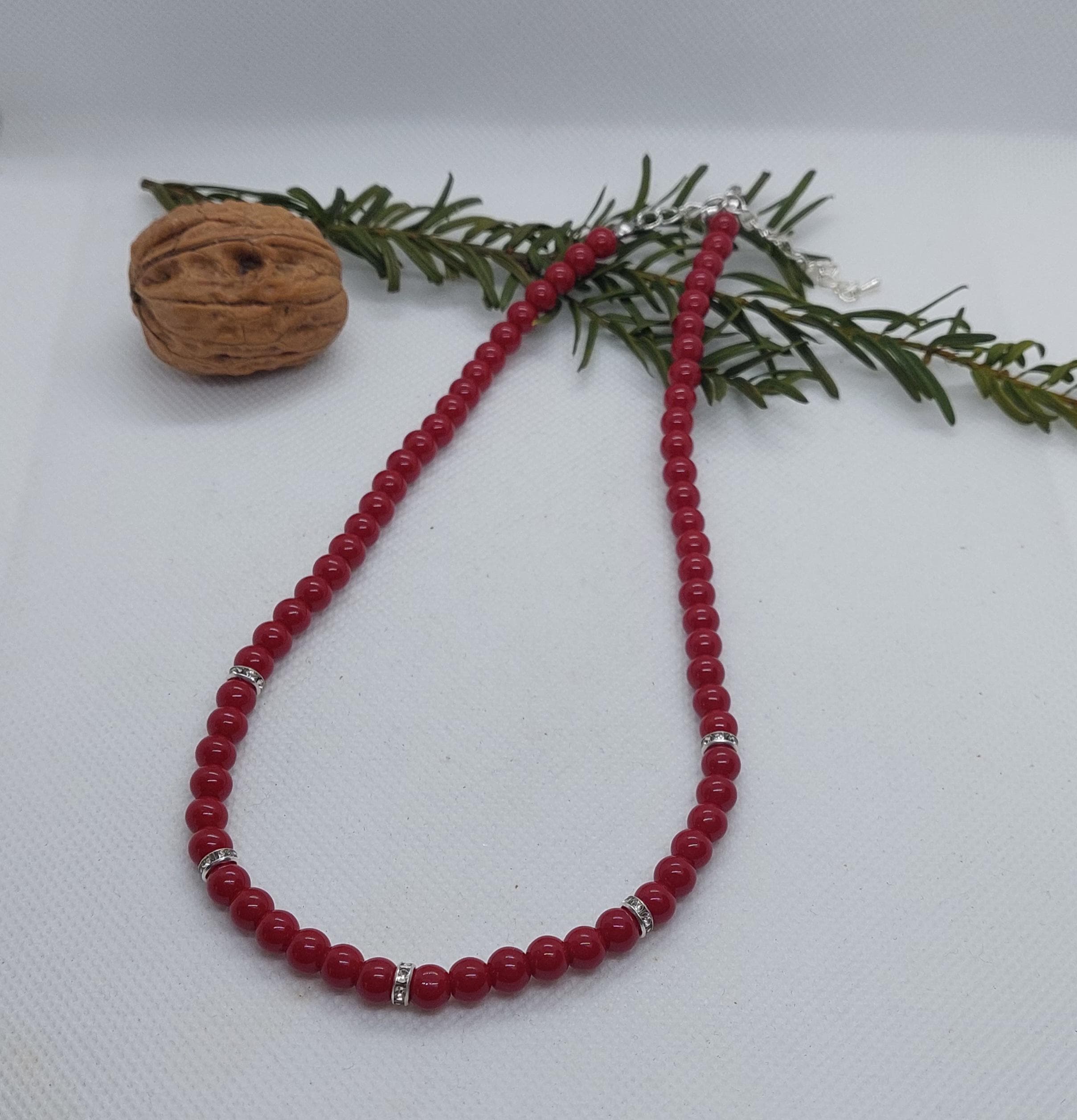 Rote Perlenkette, Perlengröße 6 mm, Länge 40 bis 47cm