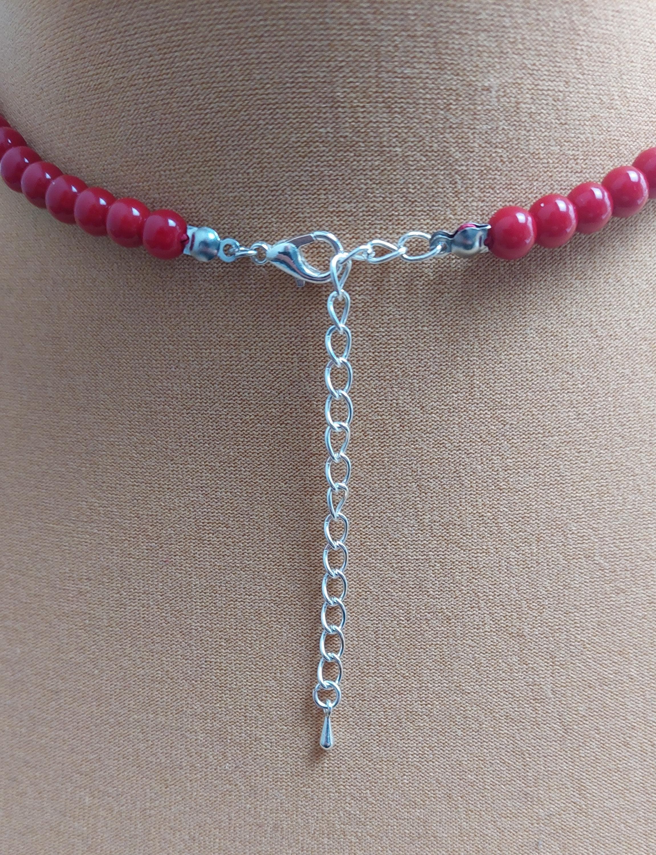 Rote Perlenkette, Perlengröße 6 mm, Länge 40 bis 47cm - image 4
