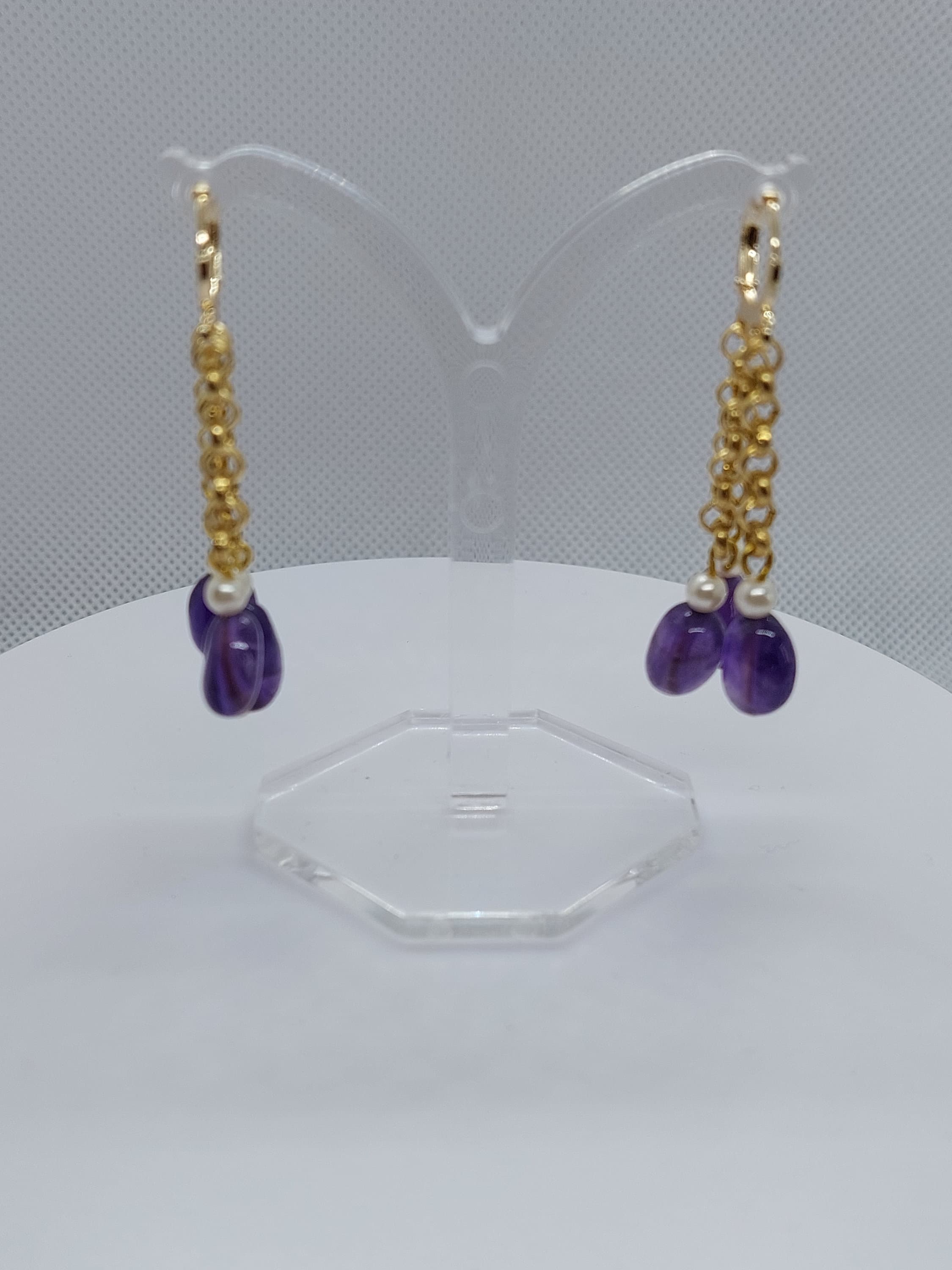 Frühmittelalter Ohrringe mit Amethyst und Perle in Gold - image 3