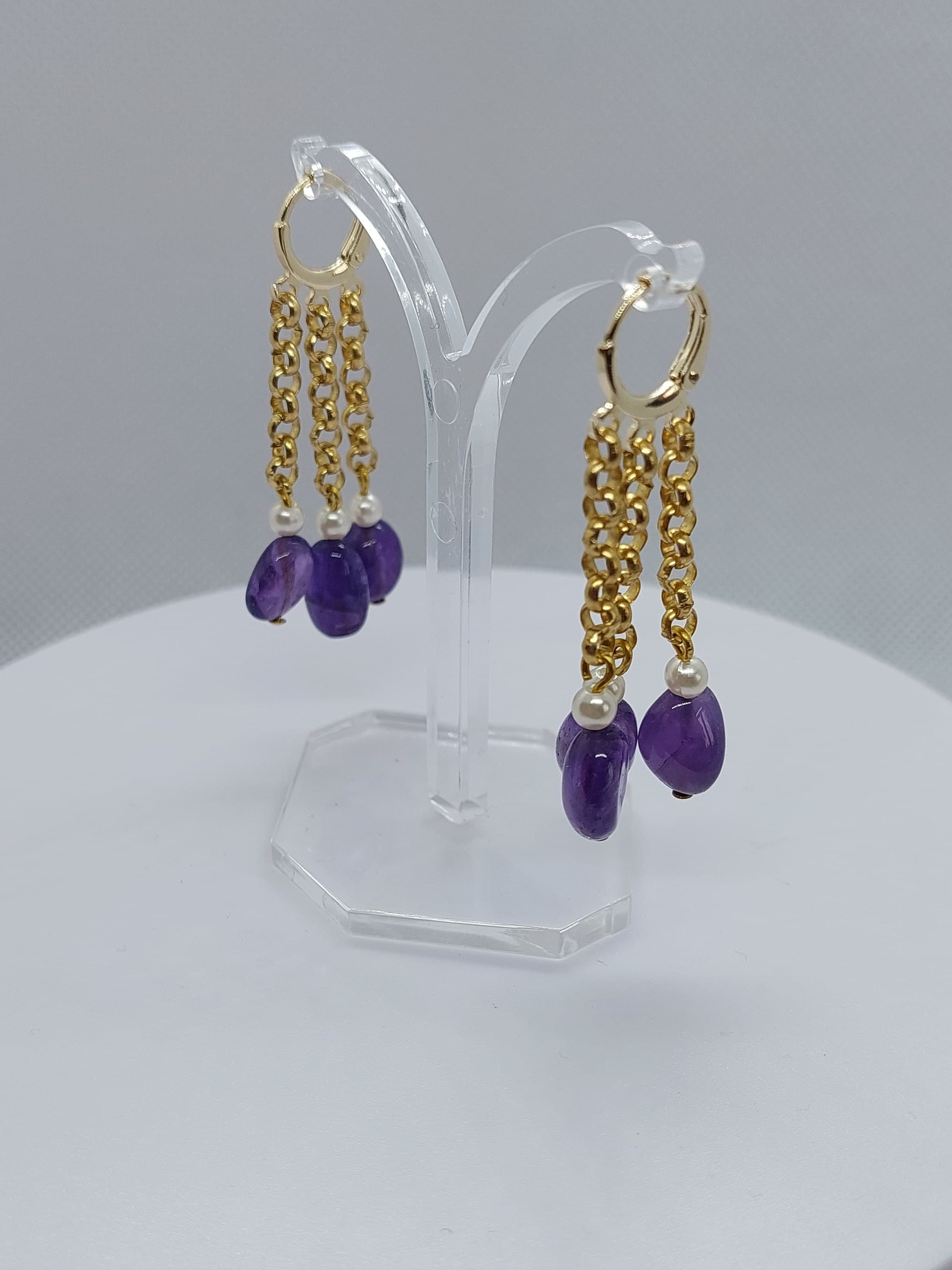 Frühmittelalter Ohrringe mit Amethyst und Perle in Gold - image 5