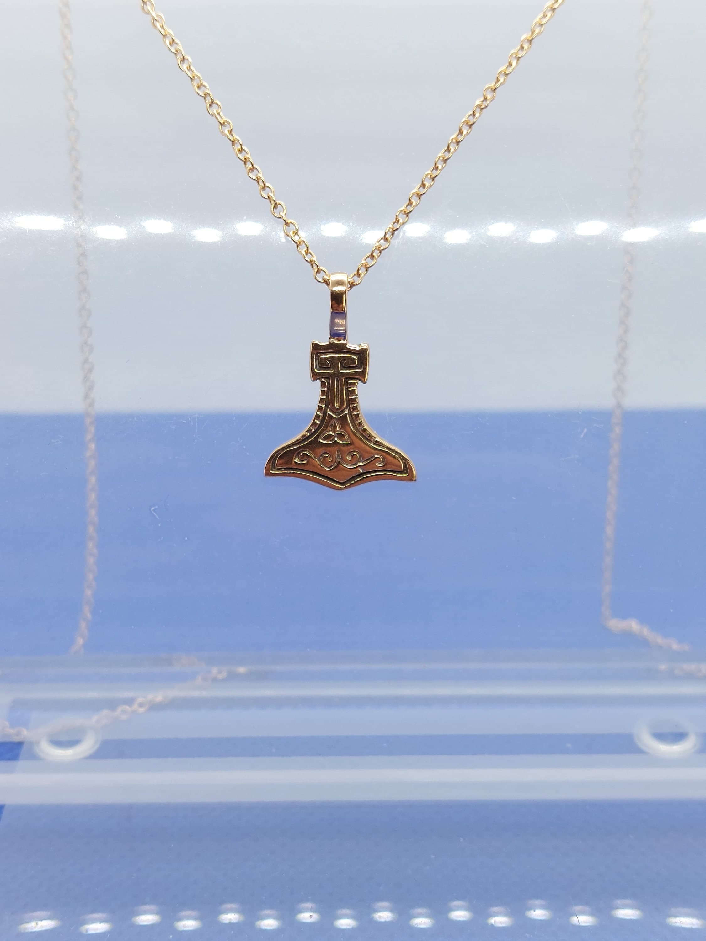 Ankerkette mit Anhänger Thors Hammer aus rotvergoldeter Bronze, Wikinger, Mittelalter, Vikings