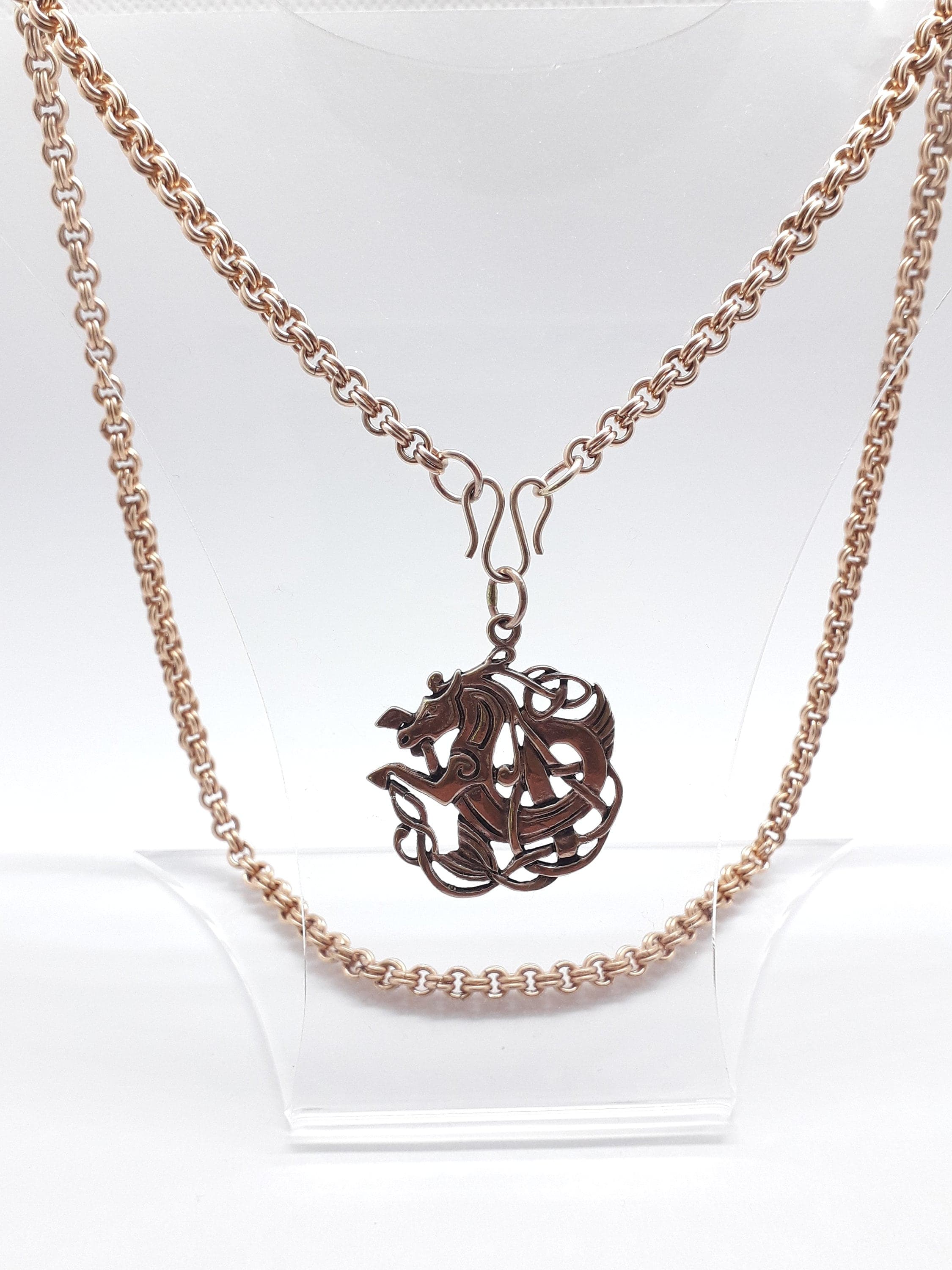 Schwere Bronze Kette mit Wikinger Anhänger Vikings Chainmaille Mittelalter Heimdalls Pferd - image 4
