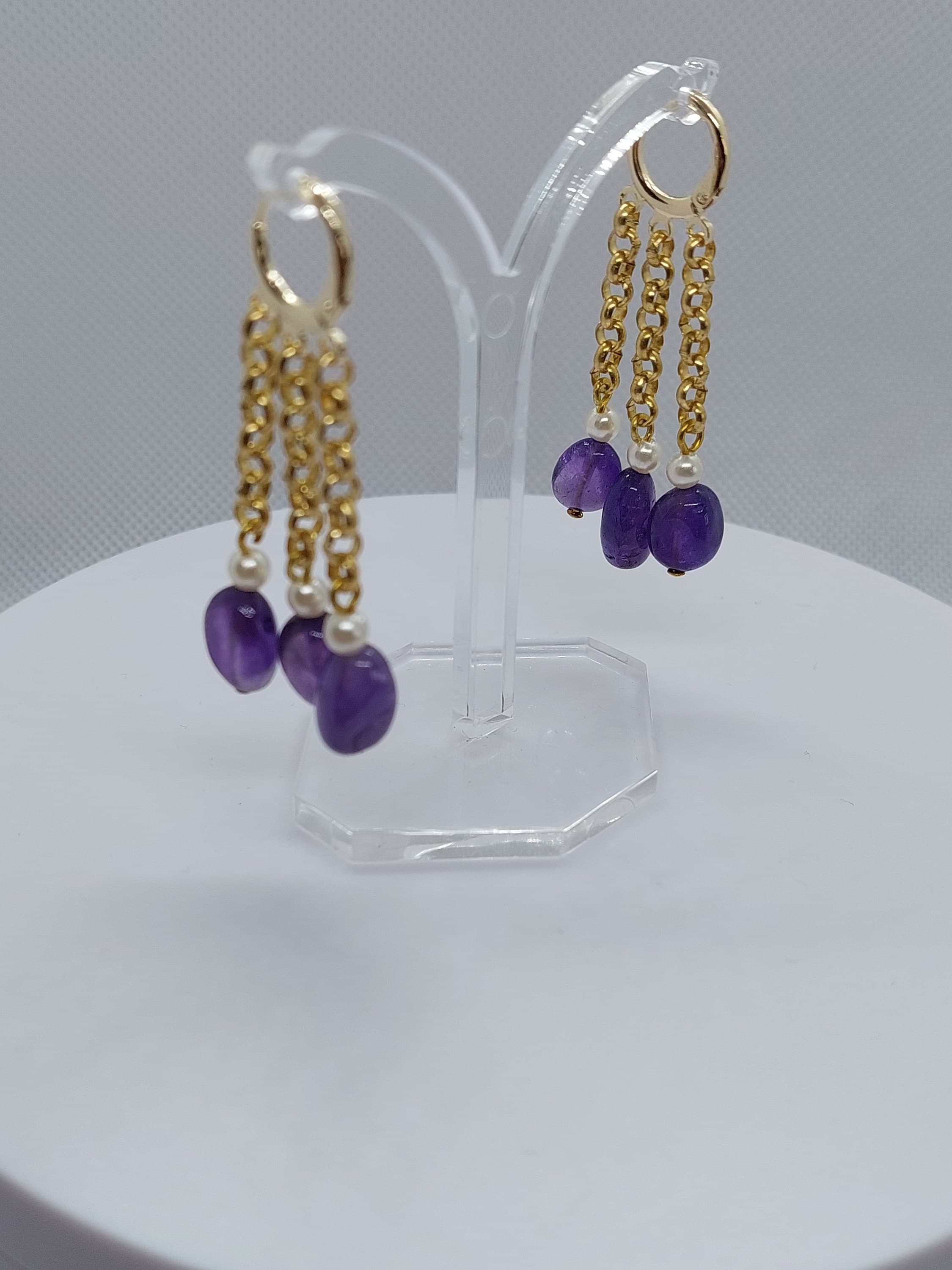 Frühmittelalter Ohrringe mit Amethyst und Perle in Gold - image 4