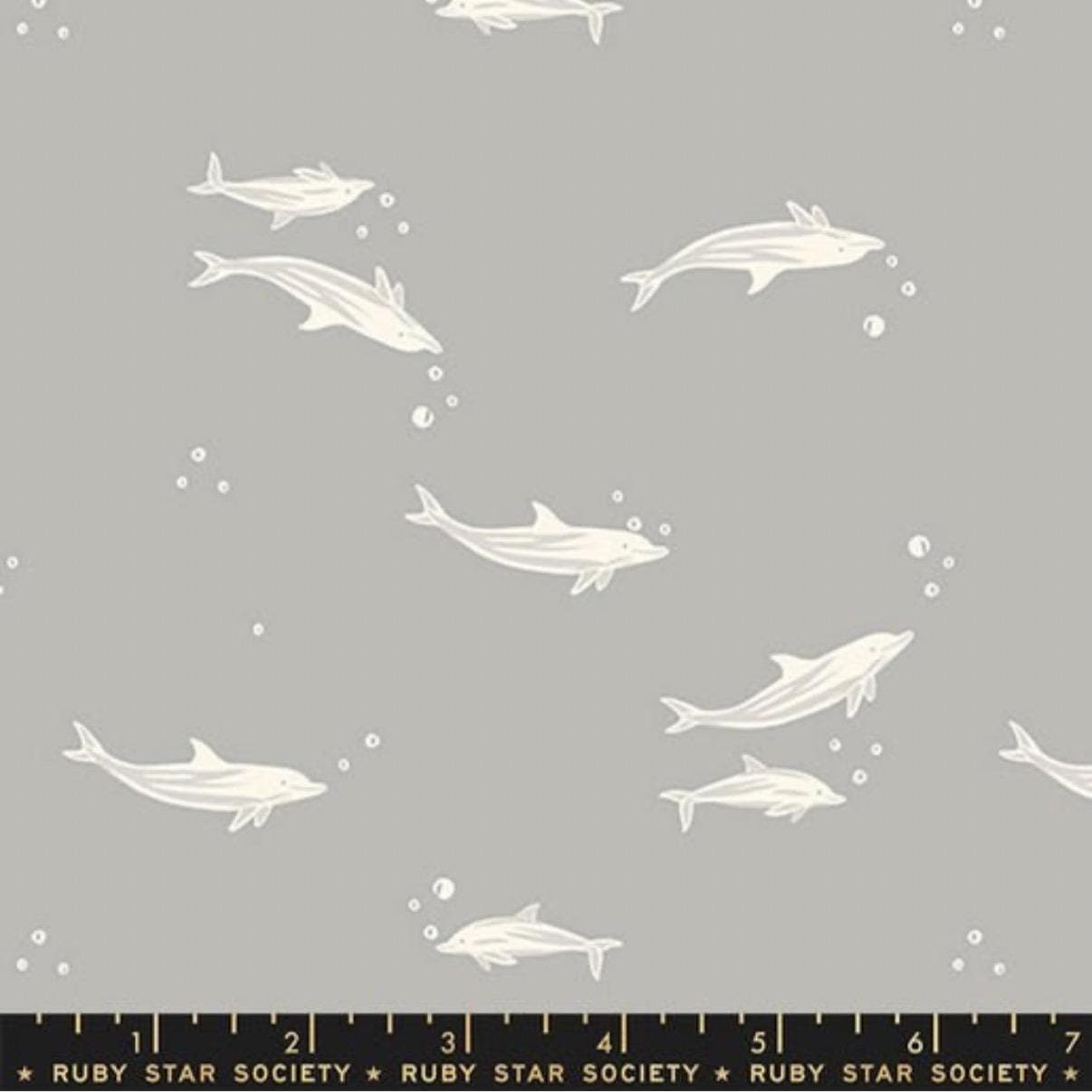 Ruby Star Society Fabric: Florida Dolphins, Steel Grey Cotton Quilting