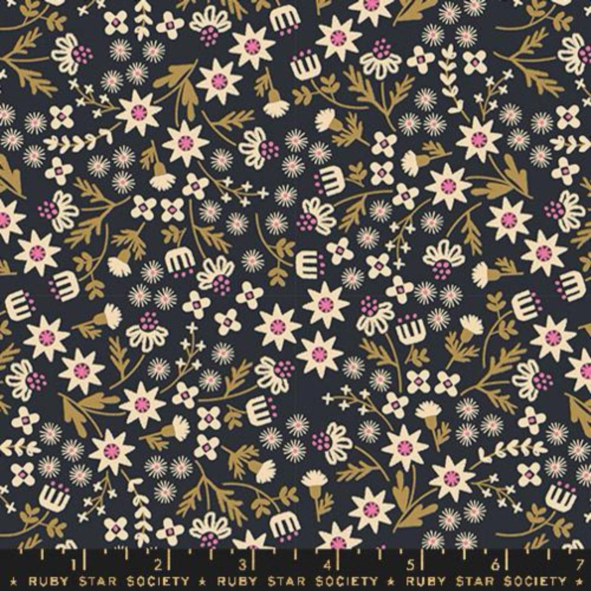 Ruby Star Society Floral Cotton Fabric: Inflorescence Soft Black