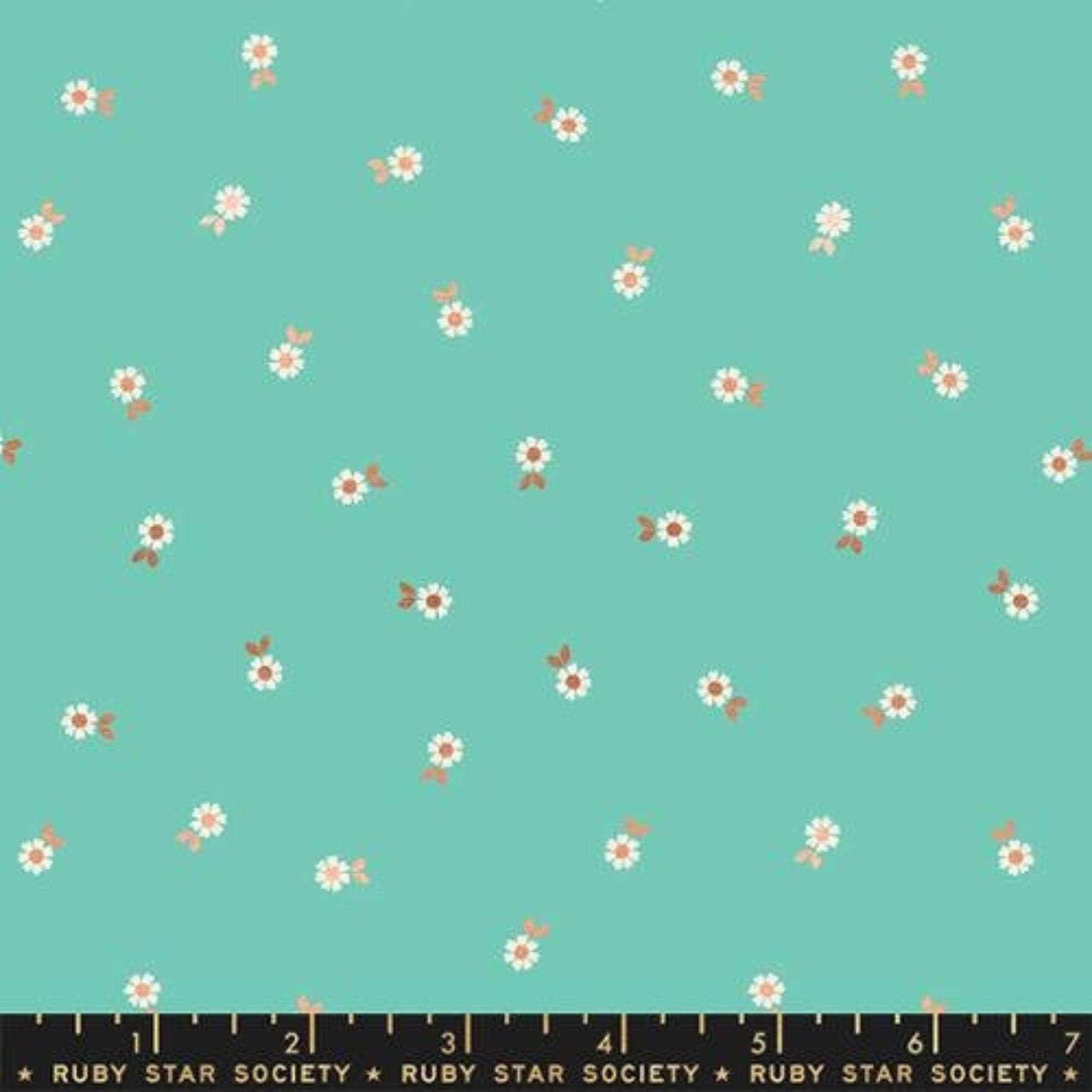 Curio Falling Flowers Cotton Fabric - Agave Aqua, Ruby Star Society