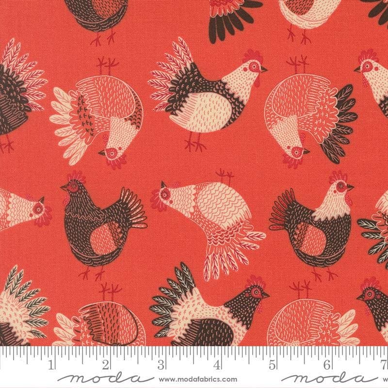 The Henhouse Tomato Fabric by Gingiber | Moda Fabrics Yardage | Farmhouse Chicken Quilt Fabric