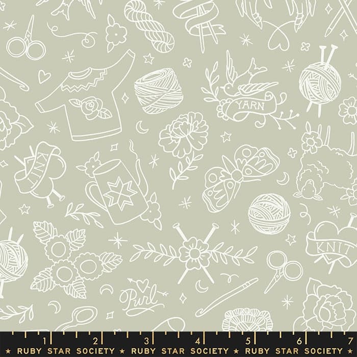Purl Yarn Flash-Wool Fabric: Knitting Theme, 100% Cotton