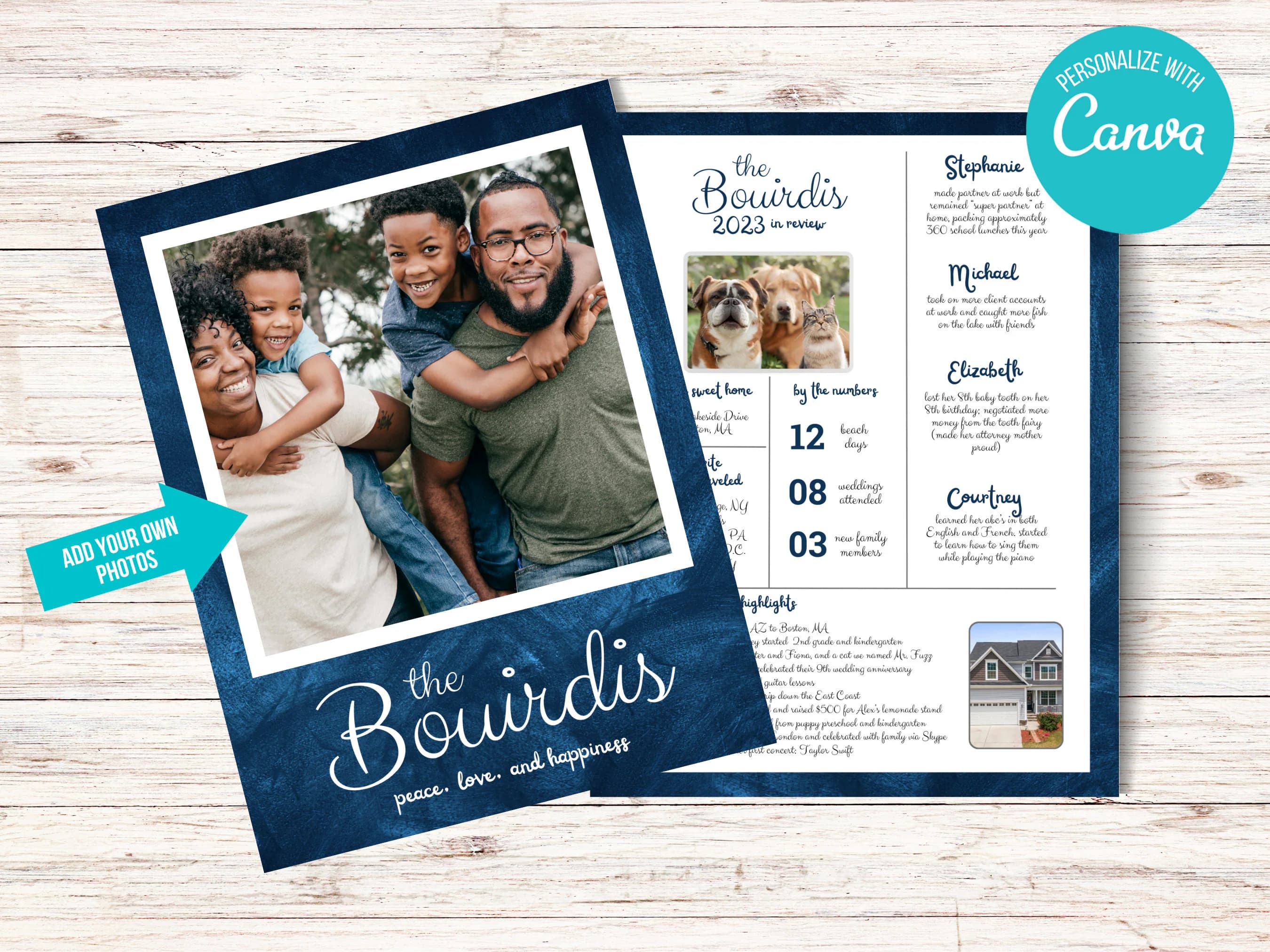 Navy Holiday Card Template: Family Year in Review (Canva Download)