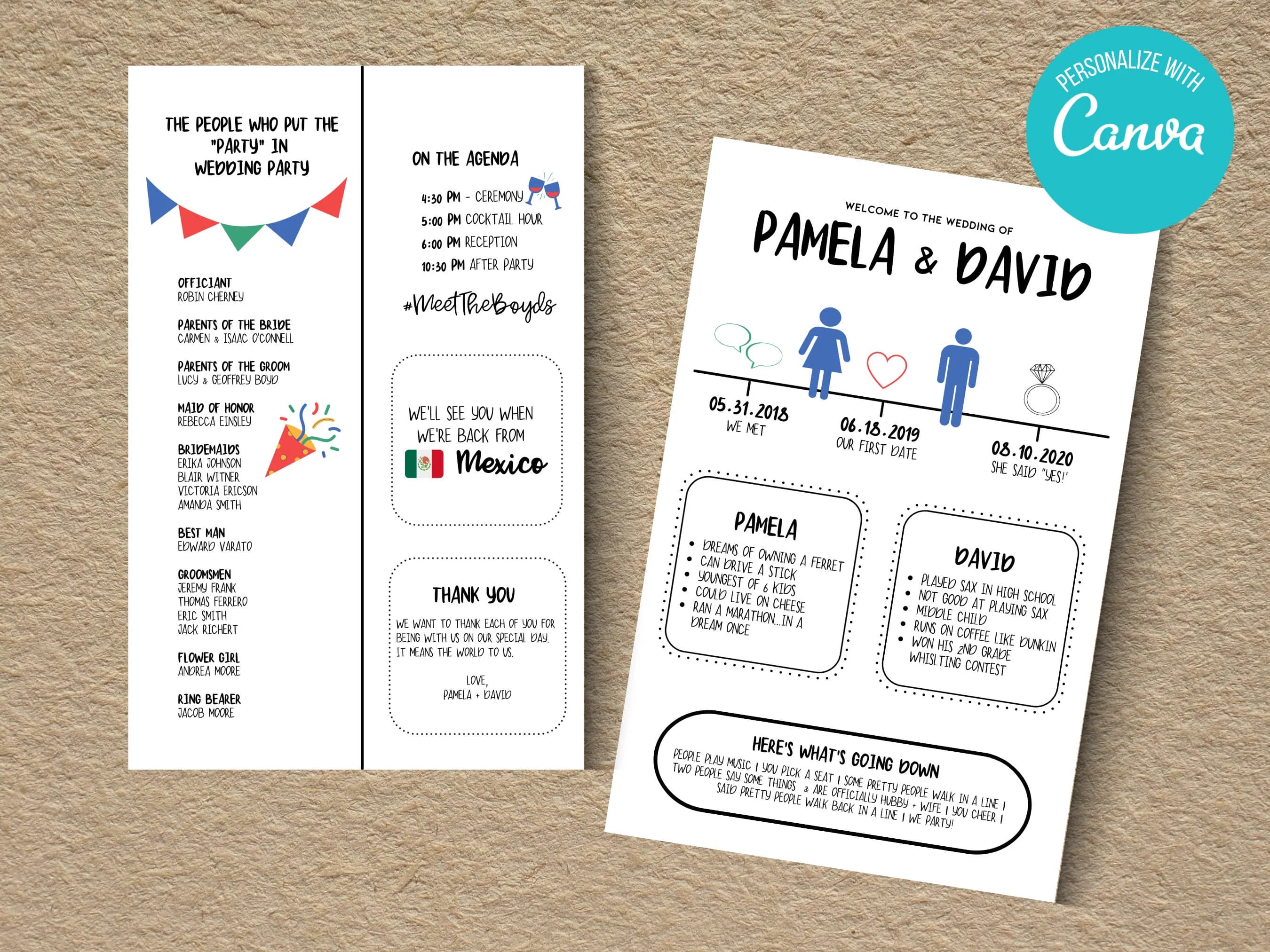 Fun Wedding Program Template: Black & White Infographic (5.5 x 8.5" - Canva)