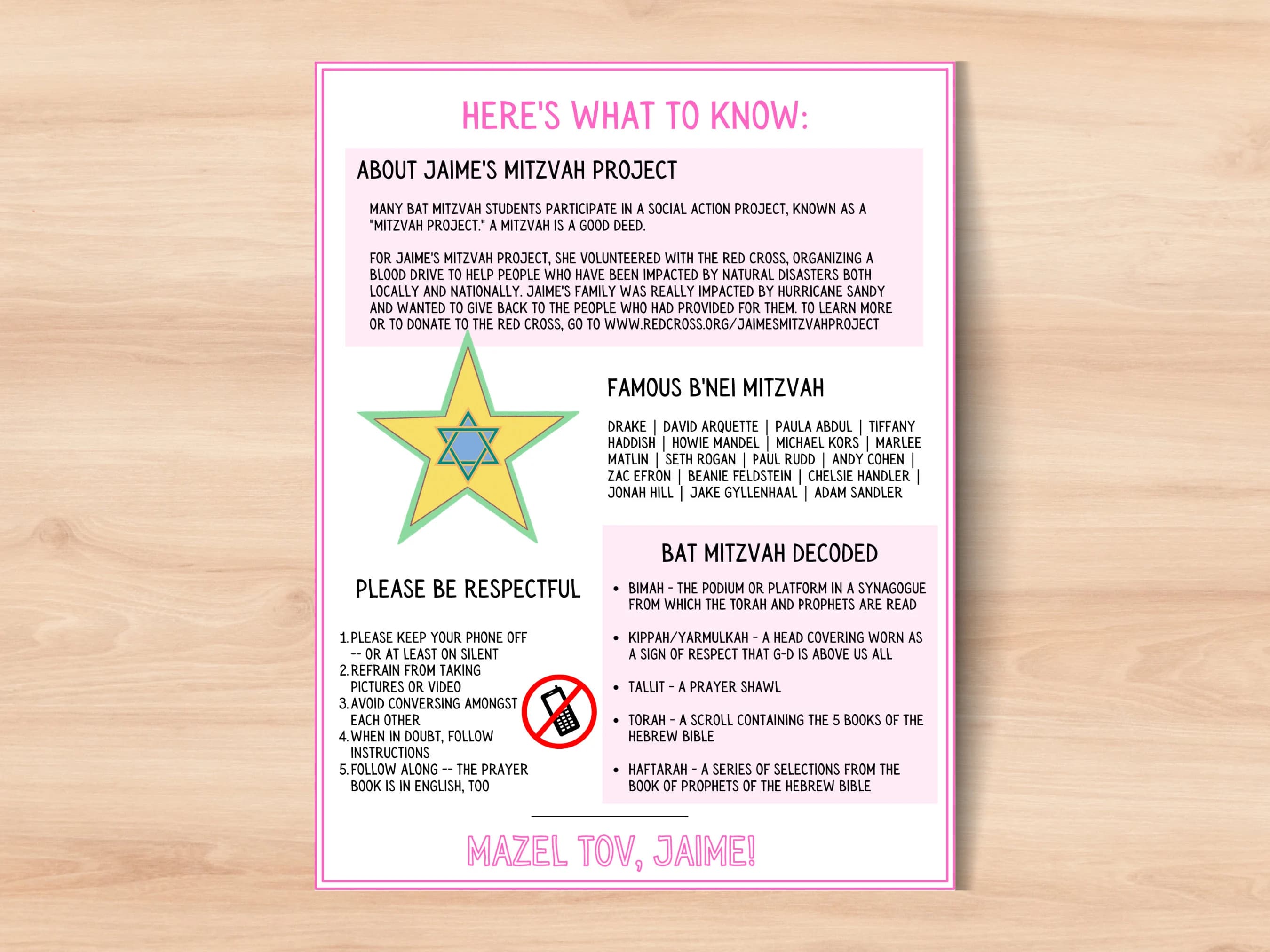 Printable Bat Mitzvah Program Template: Jewish Star (Instant Download) - image 3