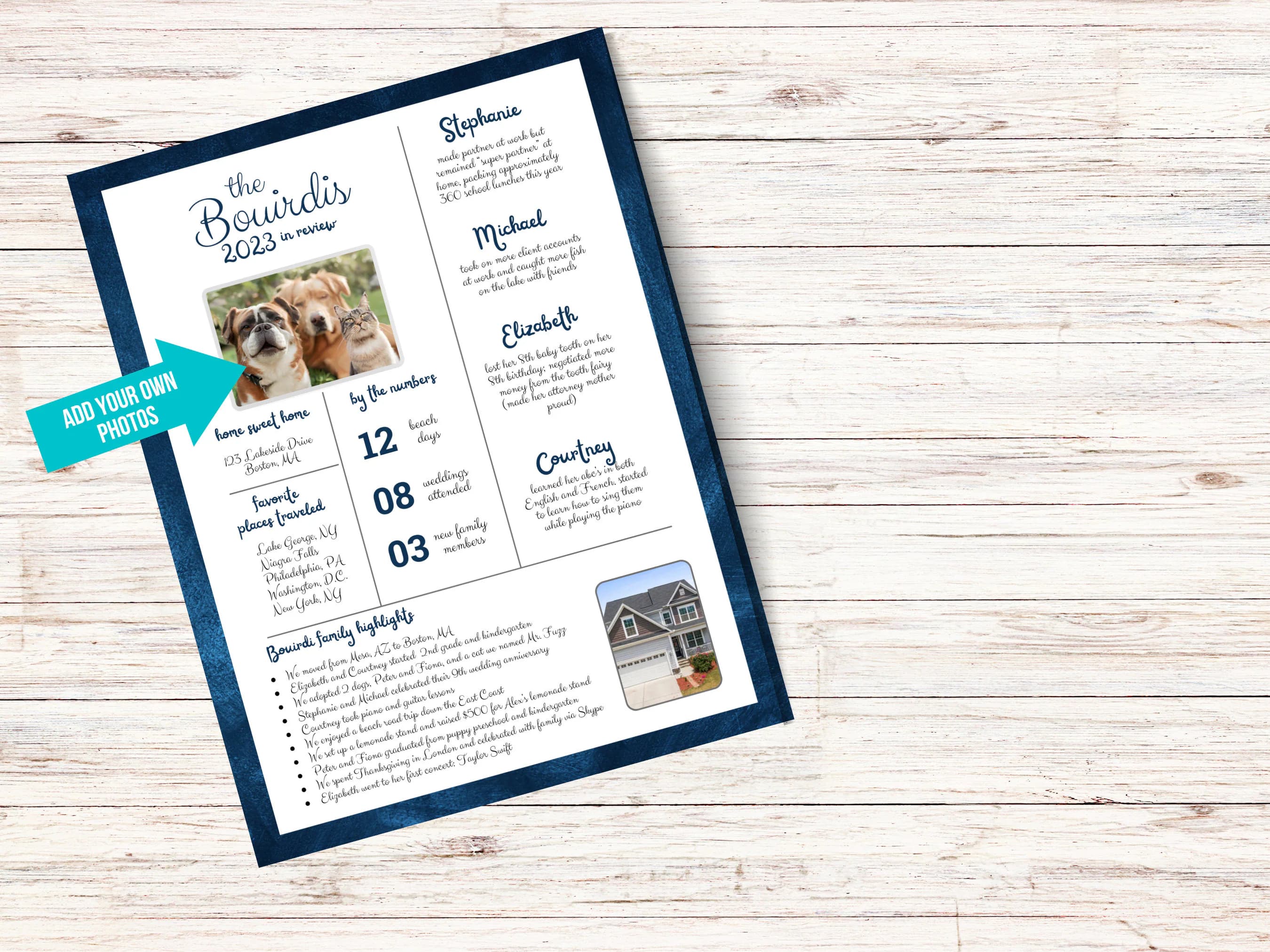 Navy Holiday Card Template: Family Year in Review (Canva Download) - image 3
