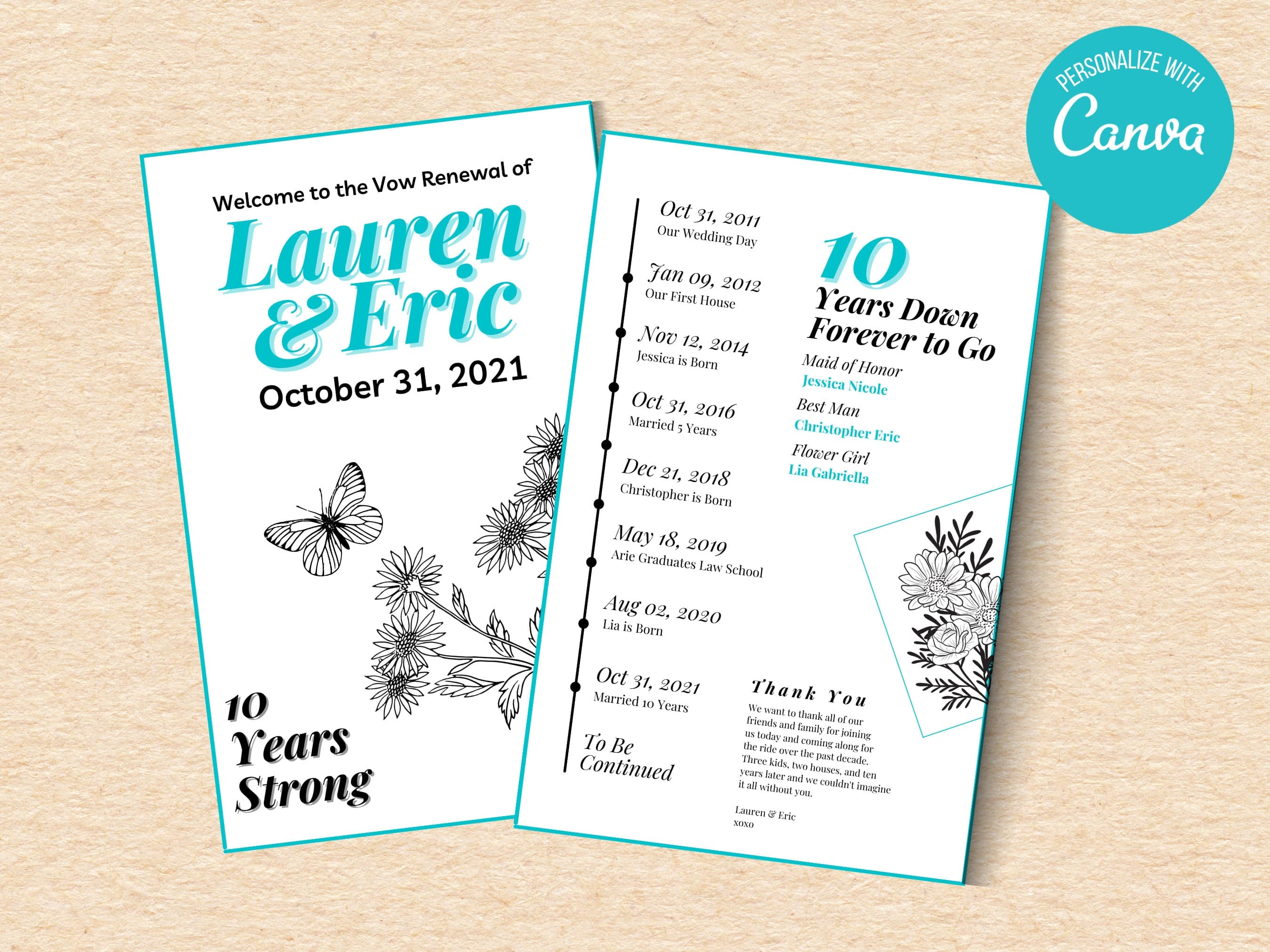 Printable Vow Renewal Program Template: Editable Ceremony Details (Instant Download)