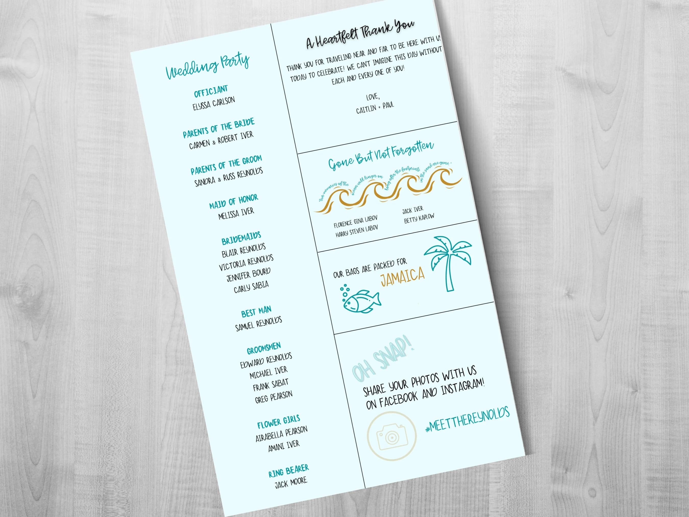 Beach Wedding Program Template: Fun Infographic (Editable, Canva) - image 3
