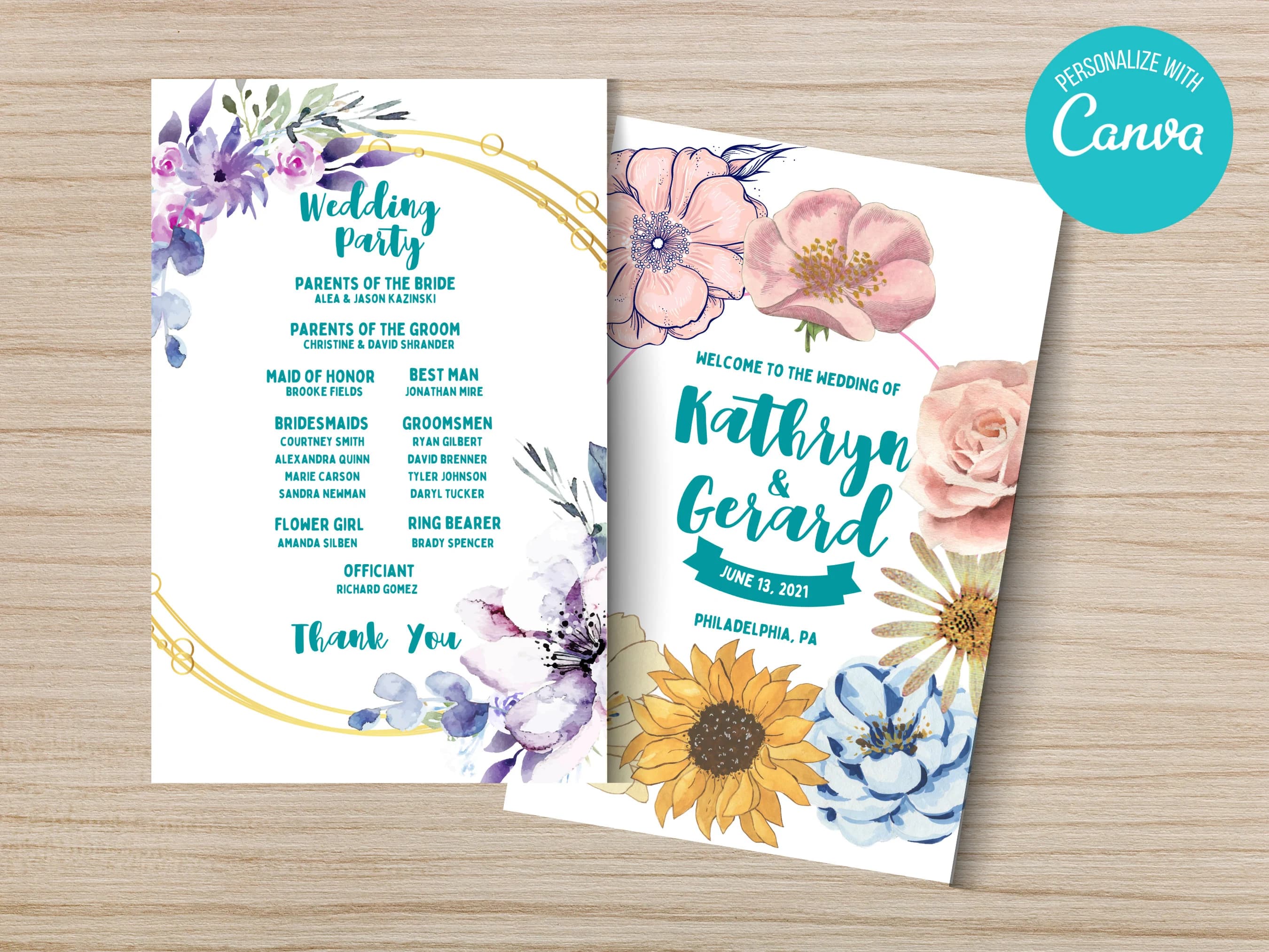 Floral Wedding Program Template: Editable Ceremony Decor (Instant Download)
