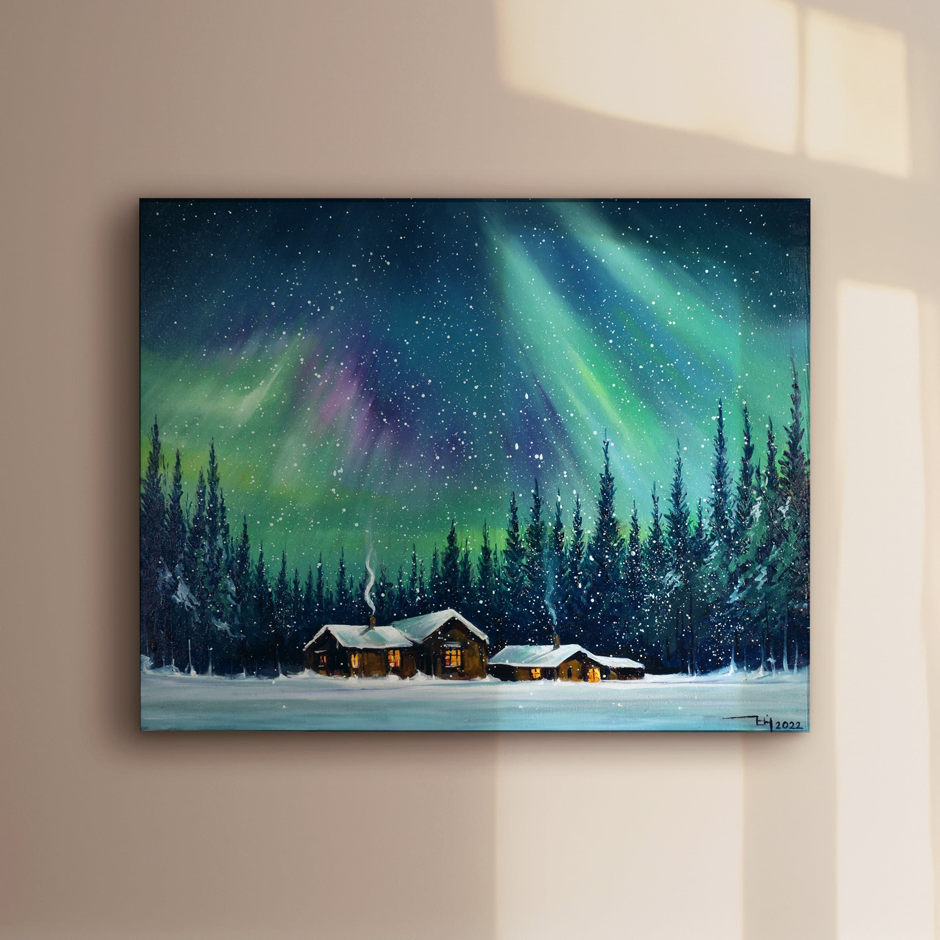Aurora borealis -   northern lights art- OIL PAINTING on Canvas - Modern Original Landscape Painting -  original oil painting on canvas