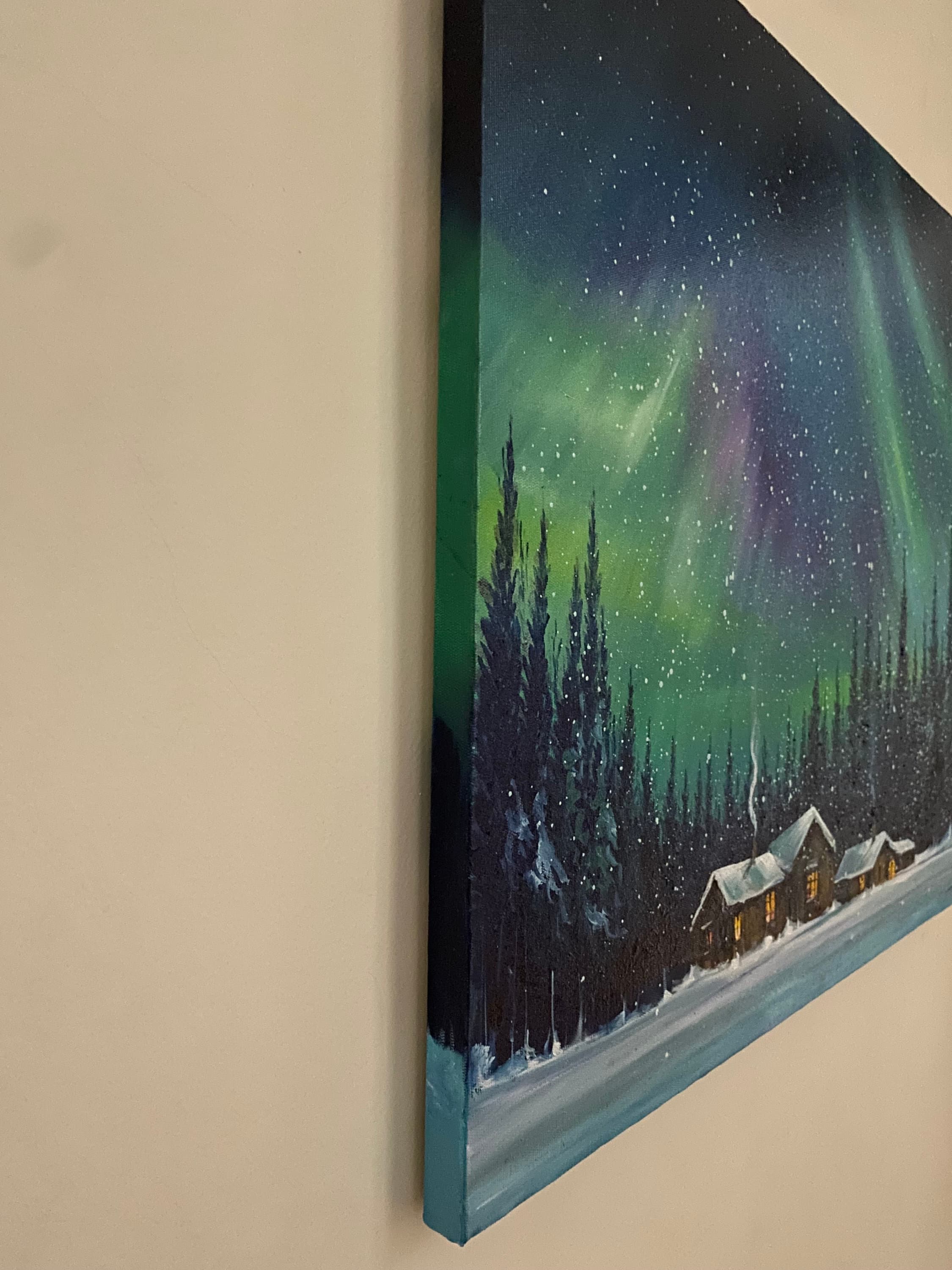 Aurora borealis -   northern lights art- OIL PAINTING on Canvas - Modern Original Landscape Painting -  original oil painting on canvas - image 4