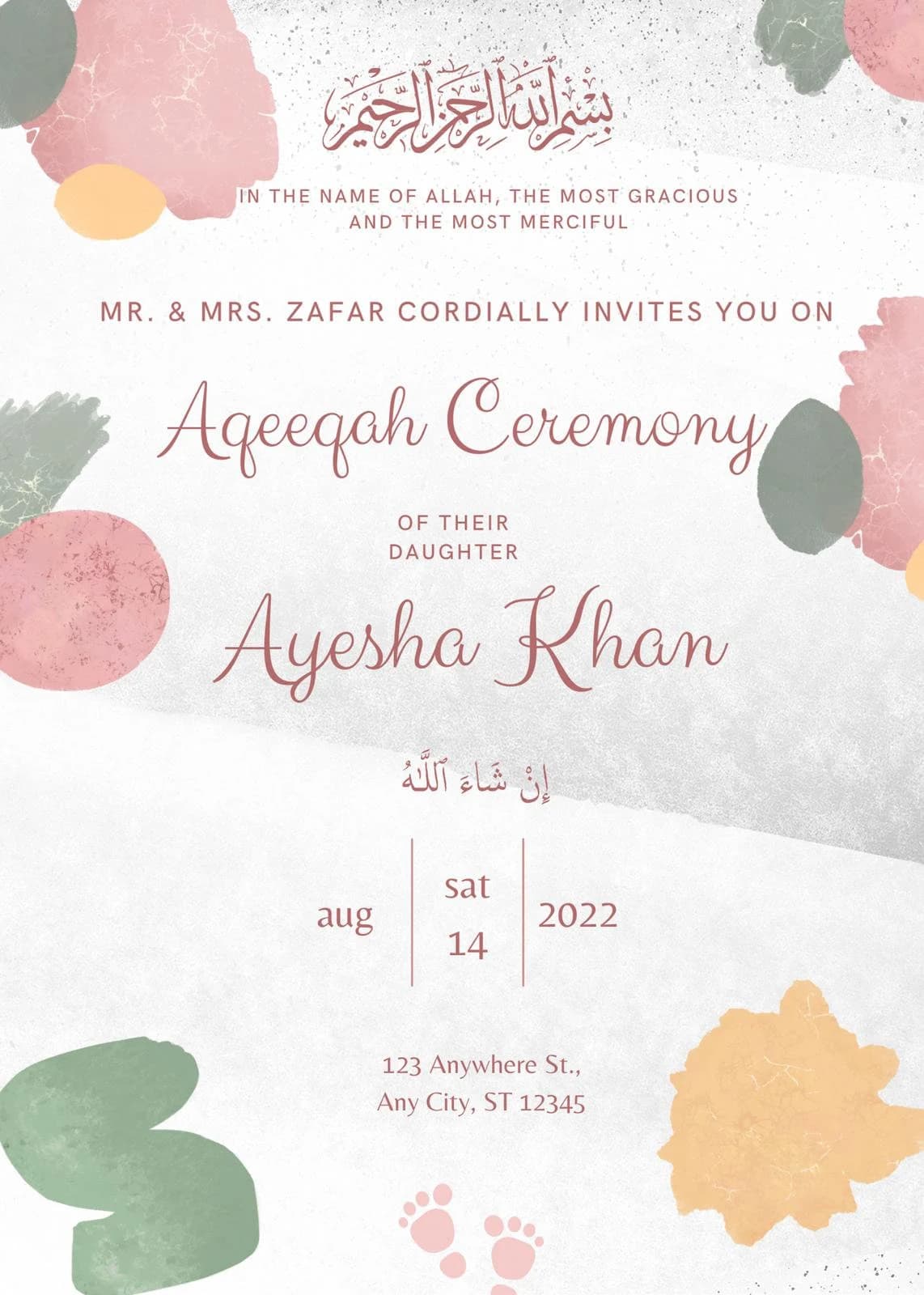 Aqiqah Invitation | Aqiqah evite | Aqeeqah invitation | Editable Template  | Downloadable | Printable Aqeeqah invite 3 - image 3