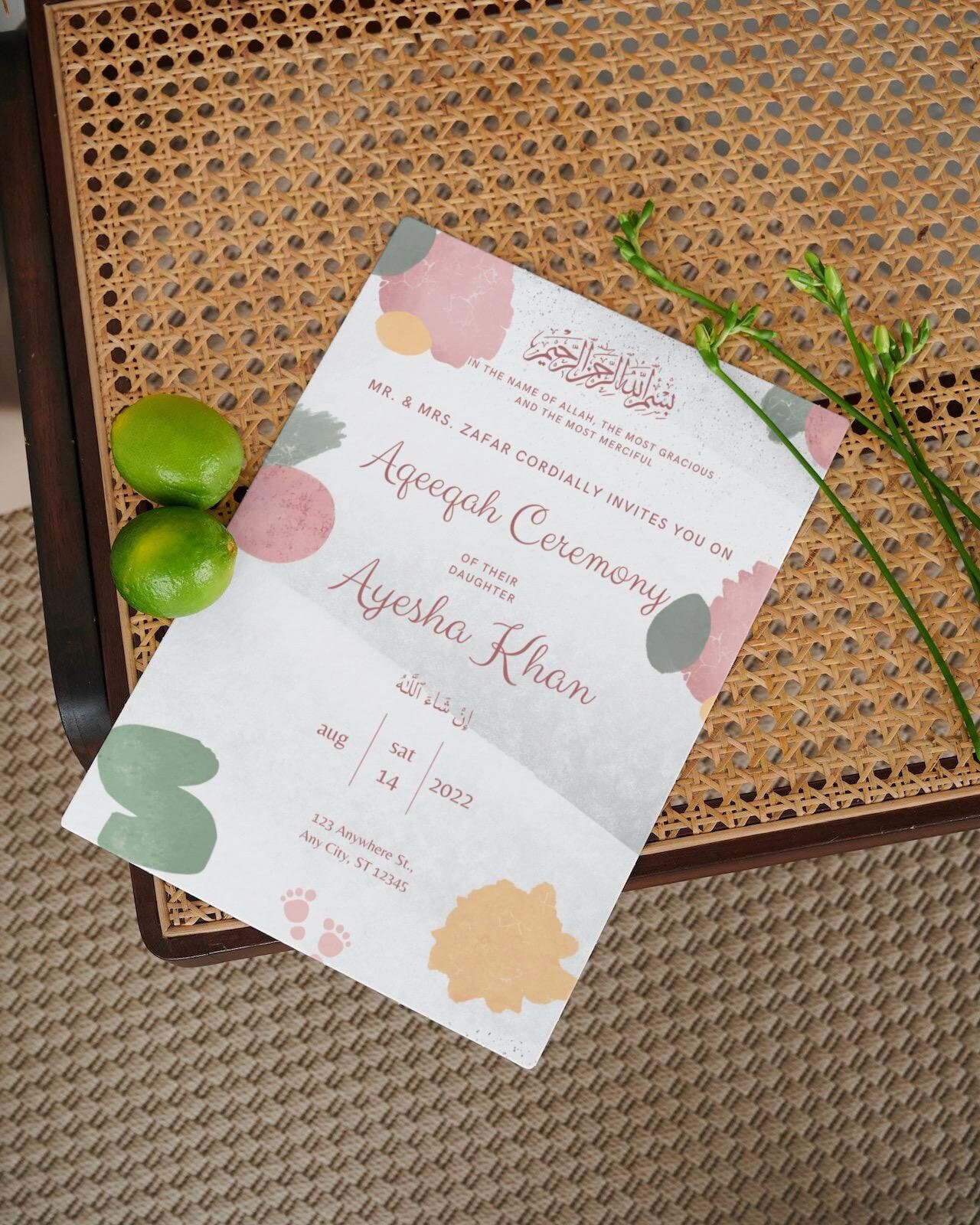 Aqiqah Invitation | Aqiqah evite | Aqeeqah invitation | Editable Template  | Downloadable | Printable Aqeeqah invite 3