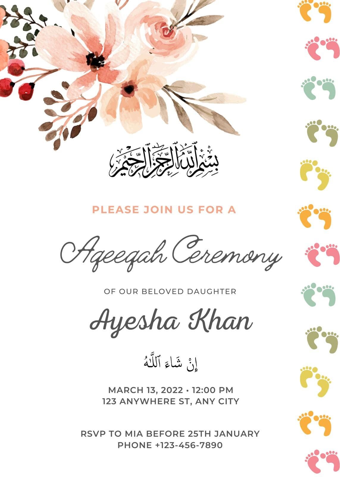 Aqiqah Invitation | Aqiqah evite | Aqeeqah invitation | Editable Template  | Downloadable | Printable Aqeeqah invite 4 - image 3