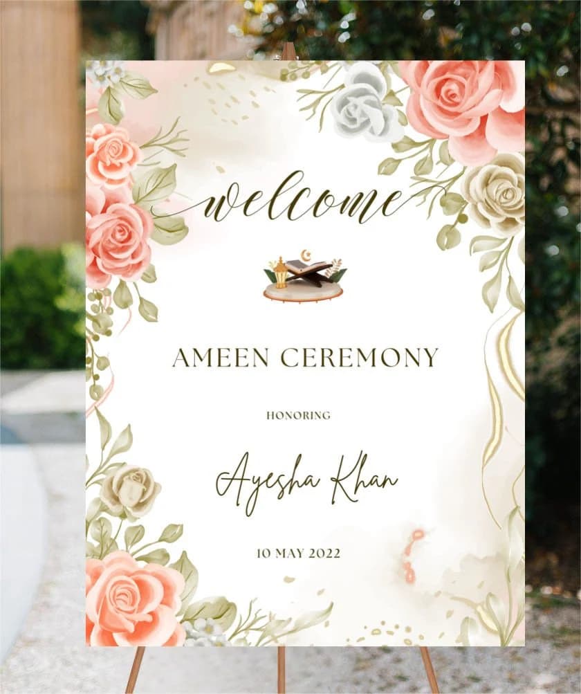 Ameen Ceremony Welcome Sign | Ameen Decoration | Ameen Mubarak Welcome Sign | Editable Template  | Downloadable | Printable