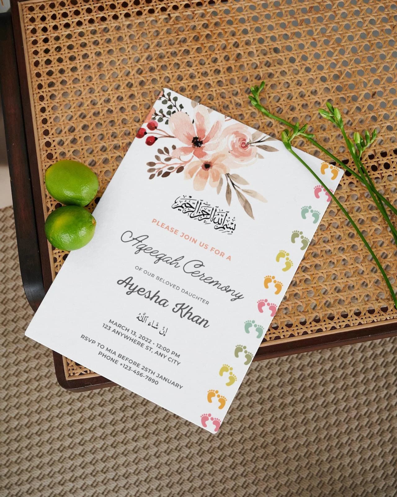 Aqiqah Invitation | Aqiqah evite | Aqeeqah invitation | Editable Template  | Downloadable | Printable Aqeeqah invite 4