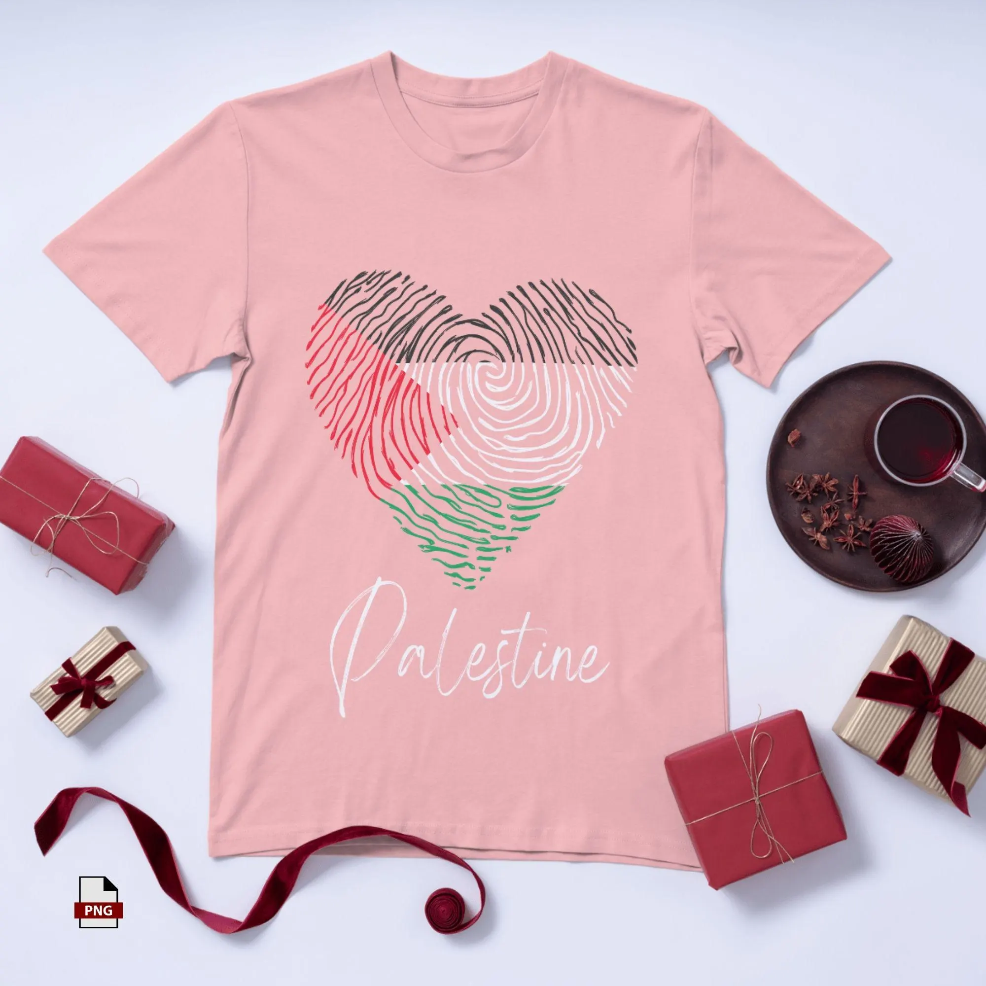 Palestine Flag Heart T-Shirt Design – Arabic Calligraphy (PNG) - image 3
