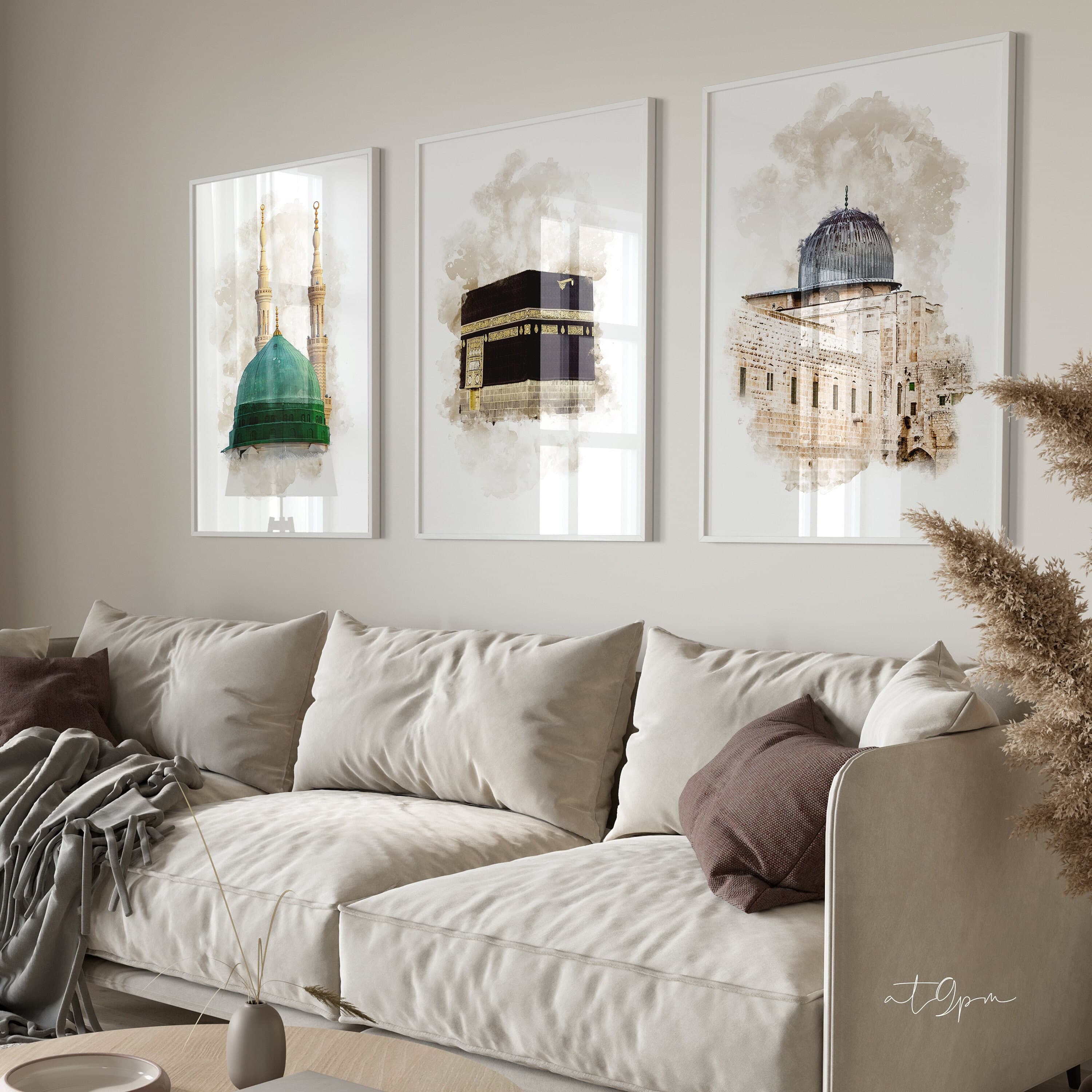 3x Islam Poster Set - Wall Art - Bilder Wohnzimmer Wanddeko - Wandbehang - Plakat - Masjid Nabawi, Kaaba, Al Aqsa - Premium Fotopapier Matt