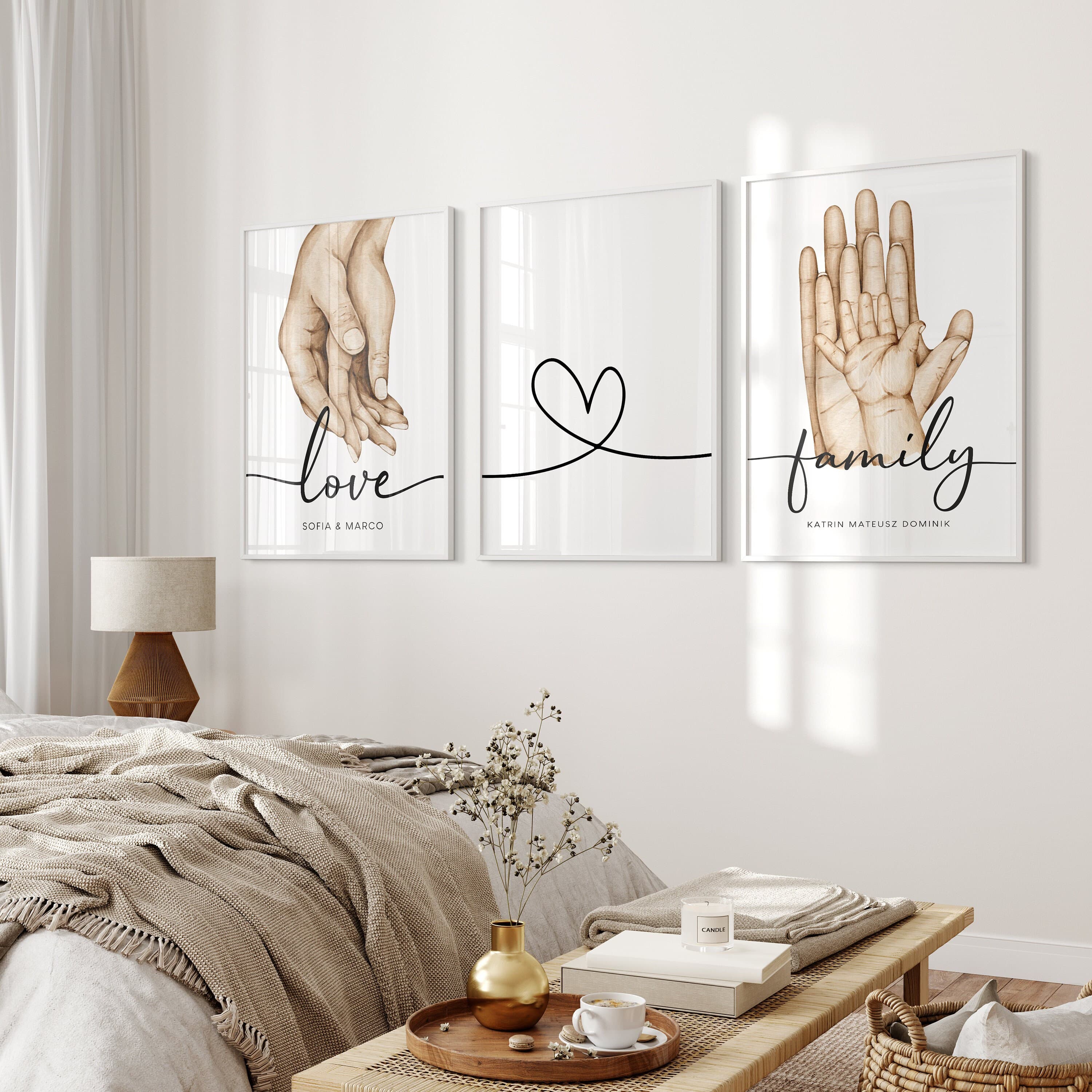 3er Set - Personalisierte Poster mit Namen - Familienposter - Premium Fotopapier Matt - Wandbehang Deko - Familie Baby - Plakat Kunstdrucke