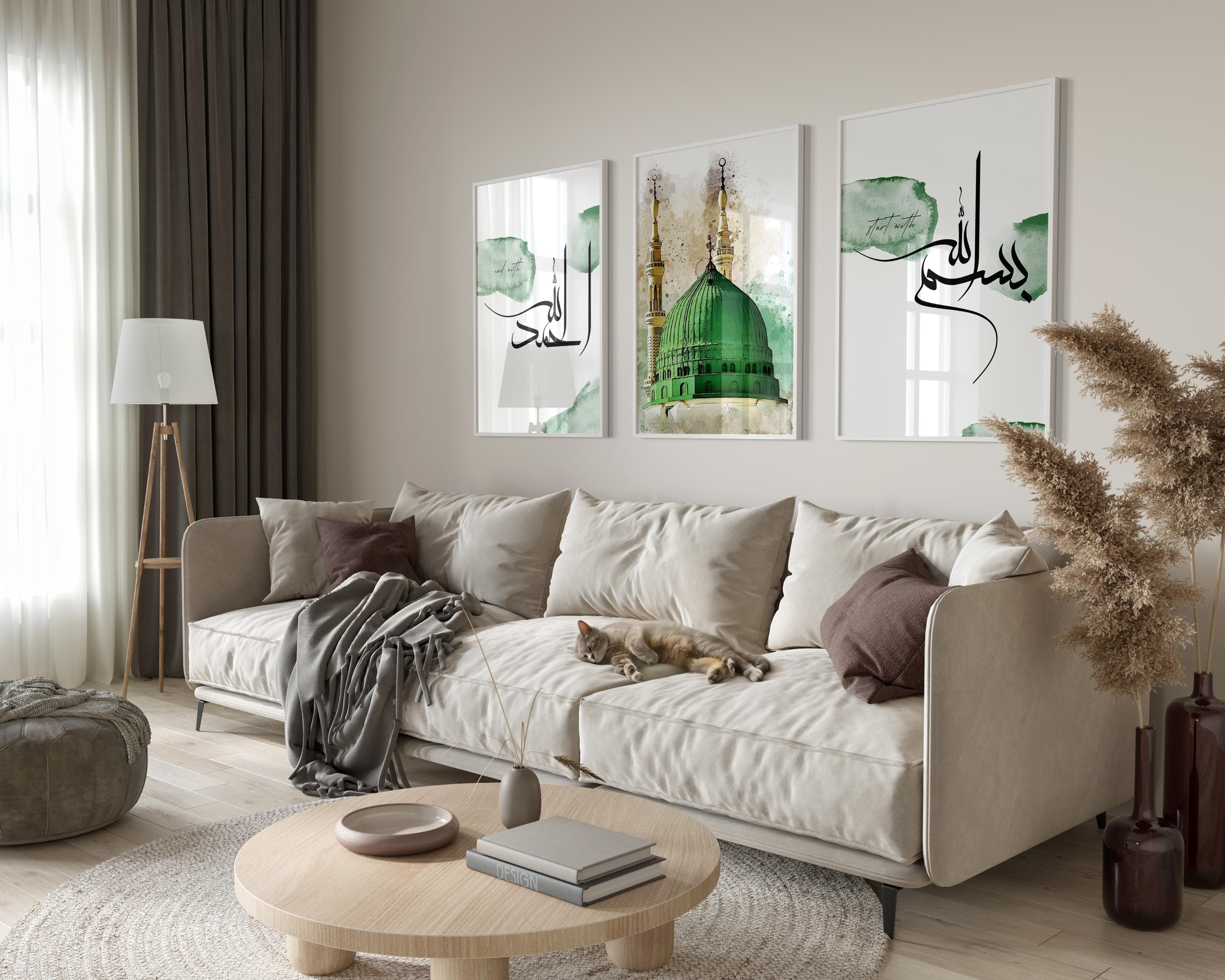 3er Islam Poster Set Green - Bismillah Alhamdulillah - Islamic Wall Art - Bilder Wohnzimmer - Wanddeko - Wandbehang - Plakat - Kunstdruck - image 4