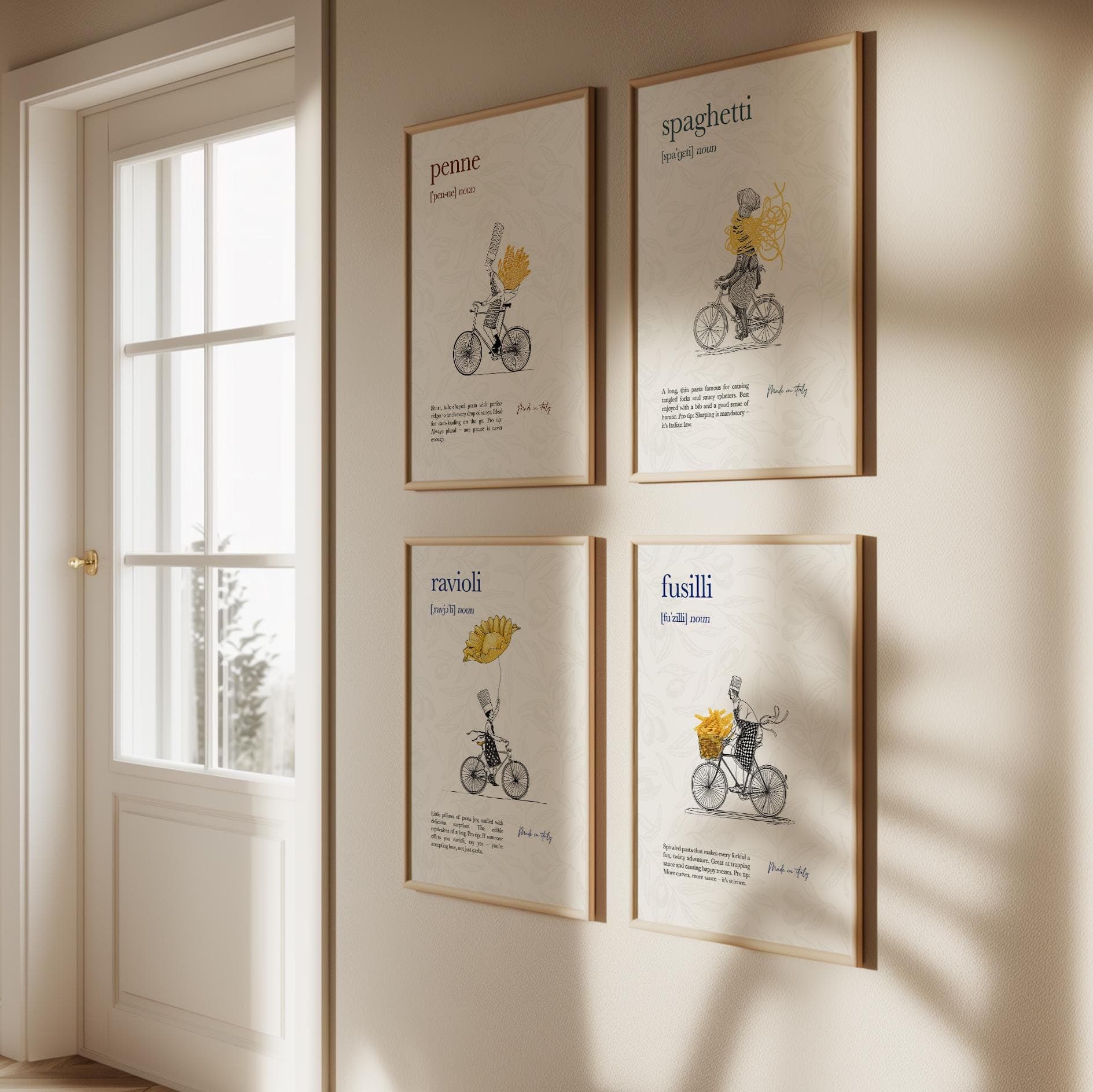 4er Pasta Poster Set – Spaghetti Fusilli Ravioli Penne – Küche Wanddeko, Food Art Print, Modernes Design, Premium mattes Fotopapier - Print - image 3
