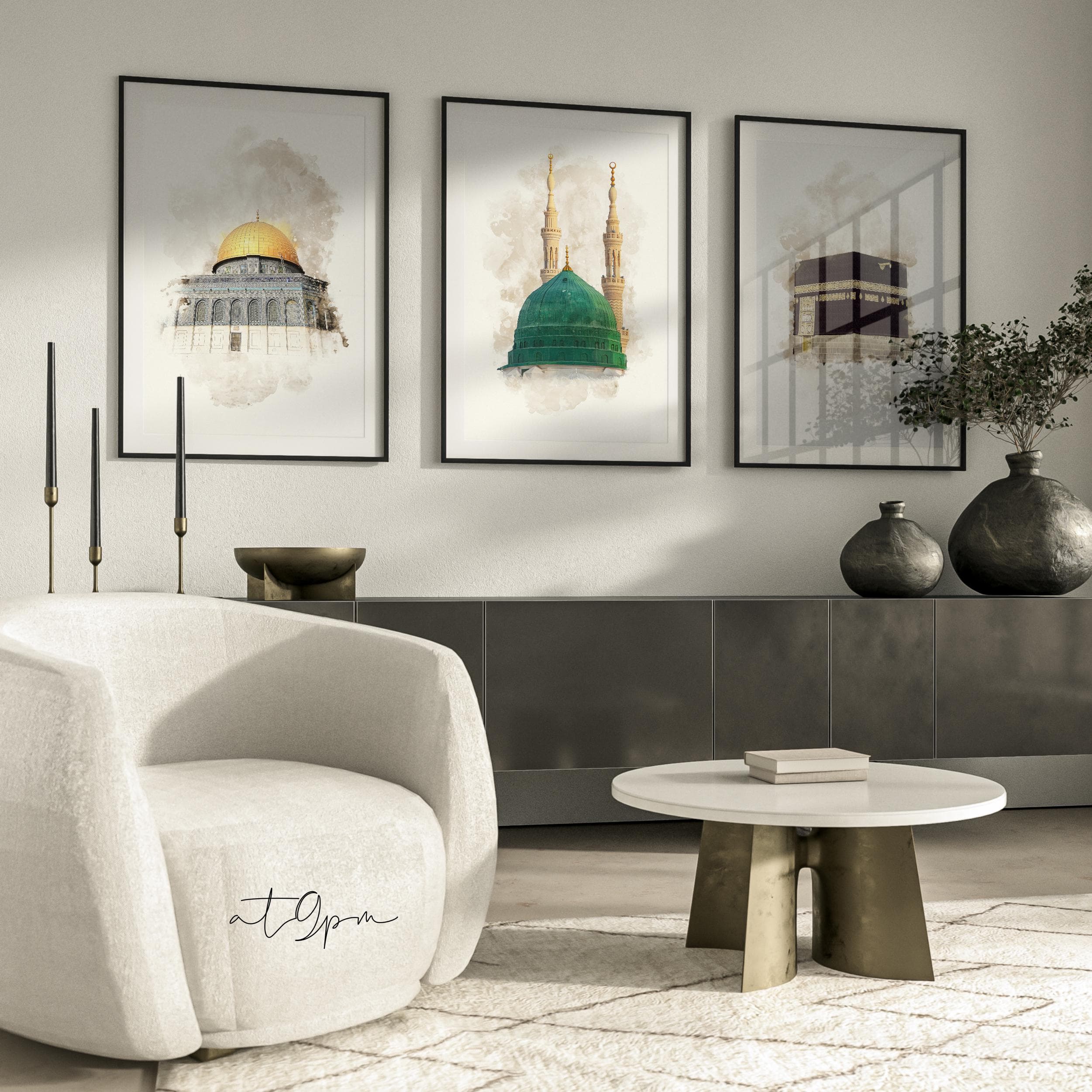 3x Islam Poster Set - Aquarell - Islamische Wandbilder - Islamic Wall Art - Kunstdrucke - Wanddeko - Bilder Wohnzimmer - Kaaba Aqsa Nabawi - image 4