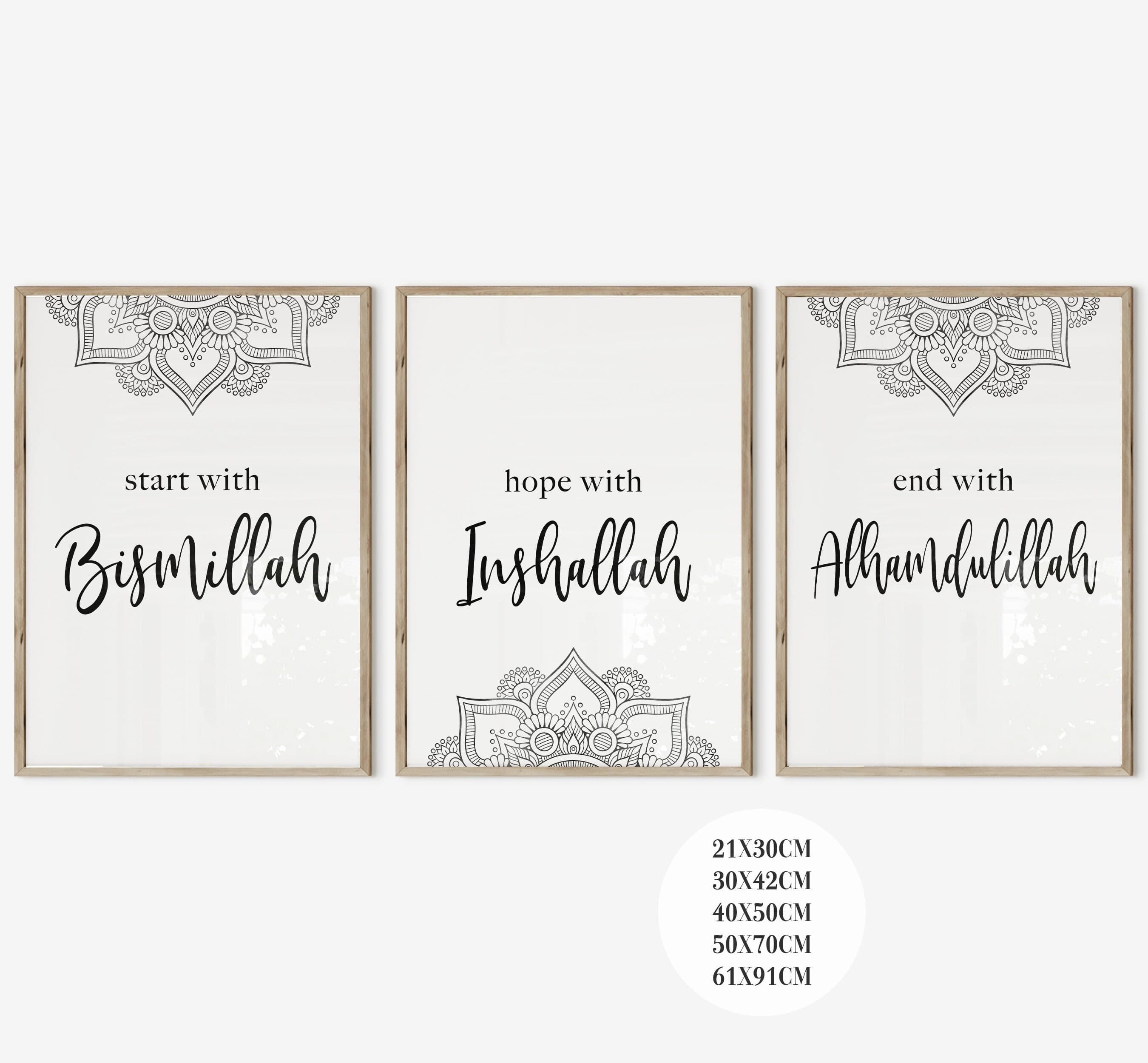3er Islam Poster Set - Bismillah Hope Alhamdulillah - Islamic Wall Art - Bilder Wohnzimmer - Wanddeko - Wandbehang - Islamische Wandbilder - image 3