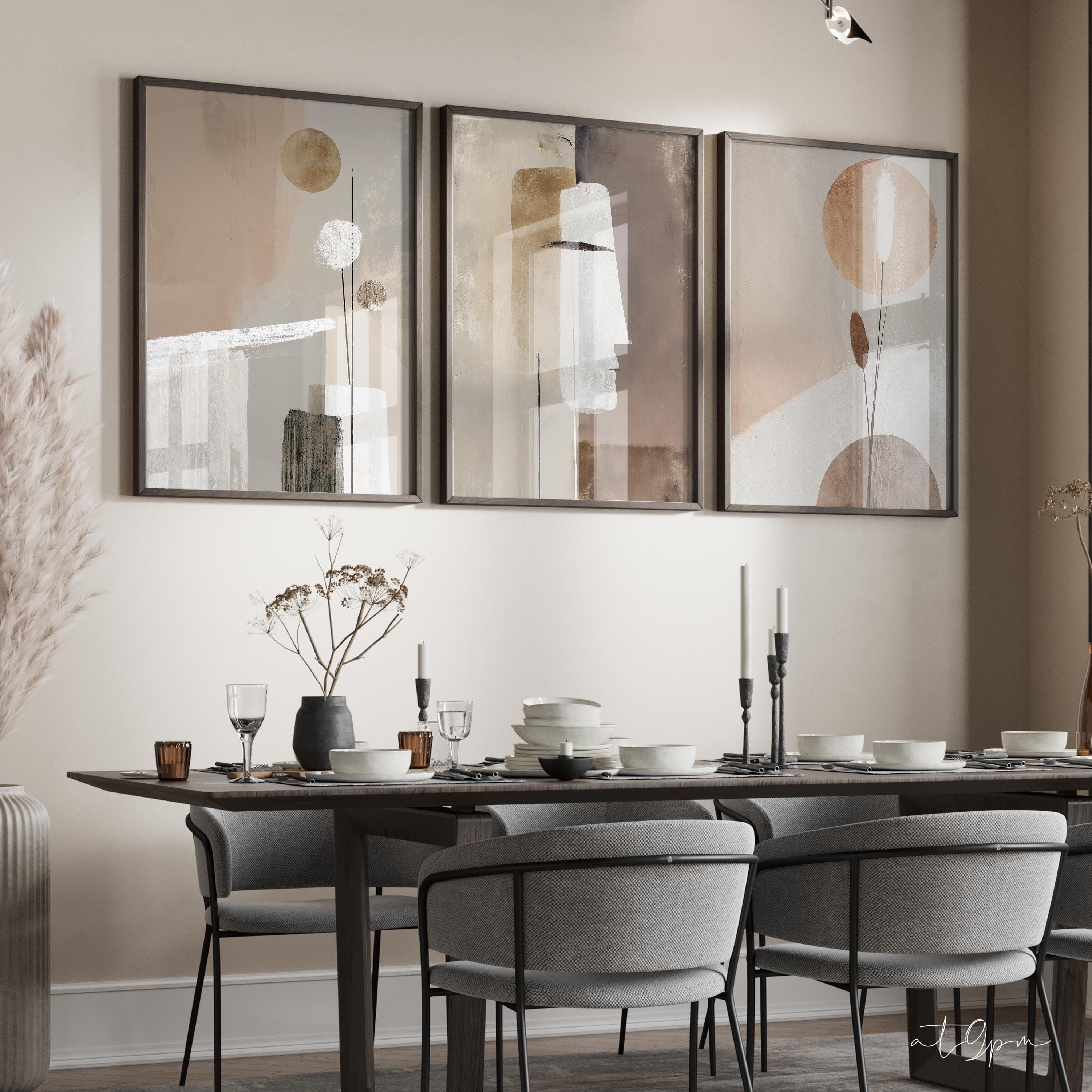 3er Set Minimalistische Wandkunst Poster, Abstrakte Formen & Linien, Premium mattes Fotopapier, Neutrale Töne, Boho Design fürs Wohnzimmer - image 5