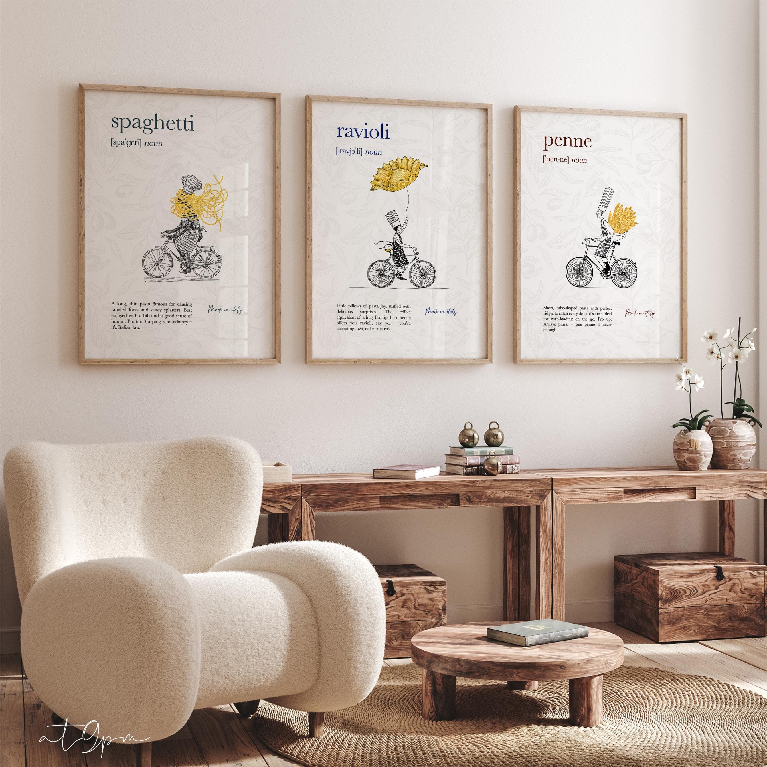 4er Pasta Poster Set – Spaghetti Fusilli Ravioli Penne – Küche Wanddeko, Food Art Print, Modernes Design, Premium mattes Fotopapier - Print - image 5