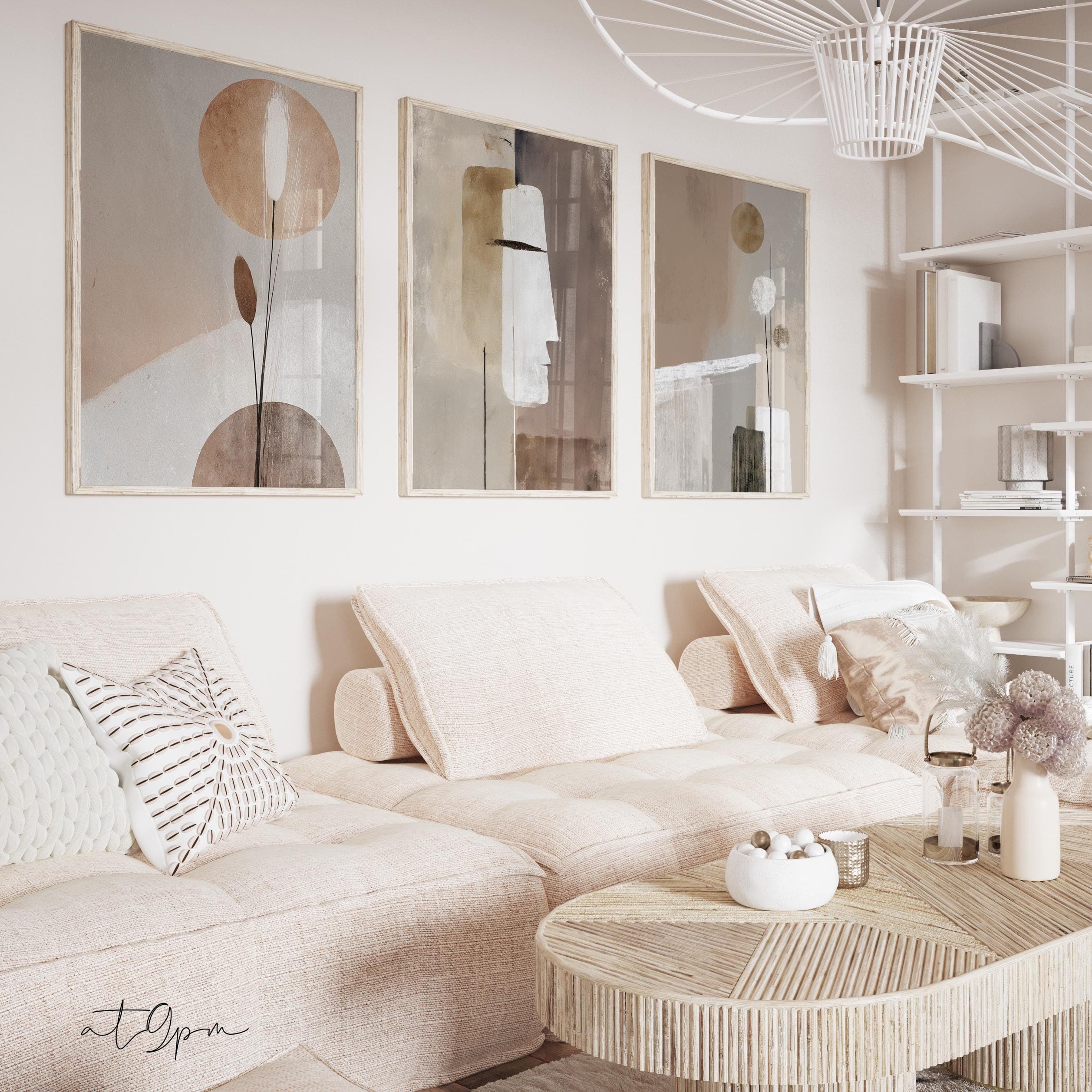 3er Set Minimalistische Wandkunst Poster, Abstrakte Formen & Linien, Premium mattes Fotopapier, Neutrale Töne, Boho Design fürs Wohnzimmer - image 3
